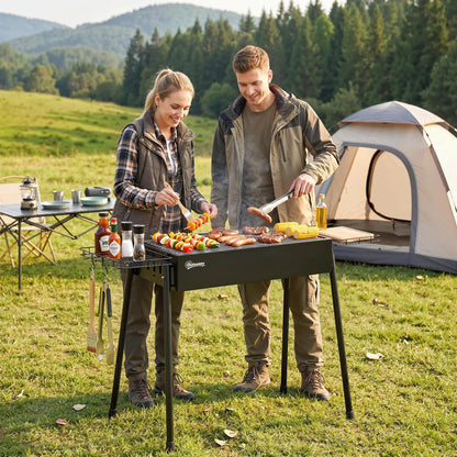 Portable Charcoal Grill With Side Baskets, Hooks, Nets, Black