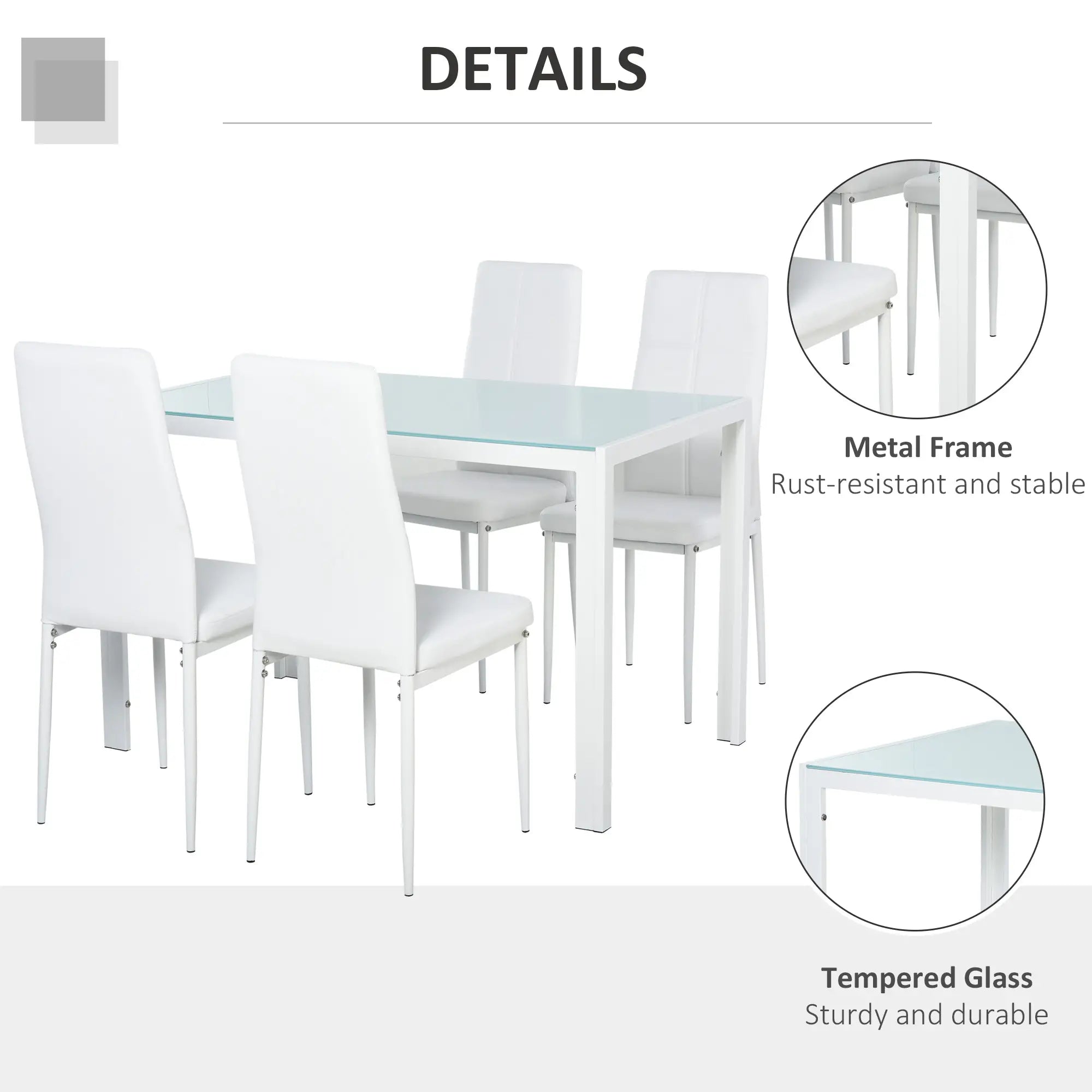 5-Piece Rectangular Glass Kitchen Table, Metal Frame, White Bar Sets at Gallery Canada