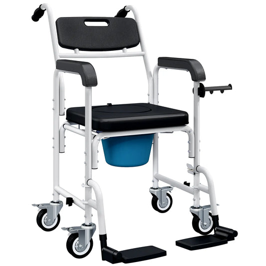 Rolling Shower Wheelchair, Bedside Commode Chair with Locking Wheels, Black Bath Chairs Black at Gallery Canada
