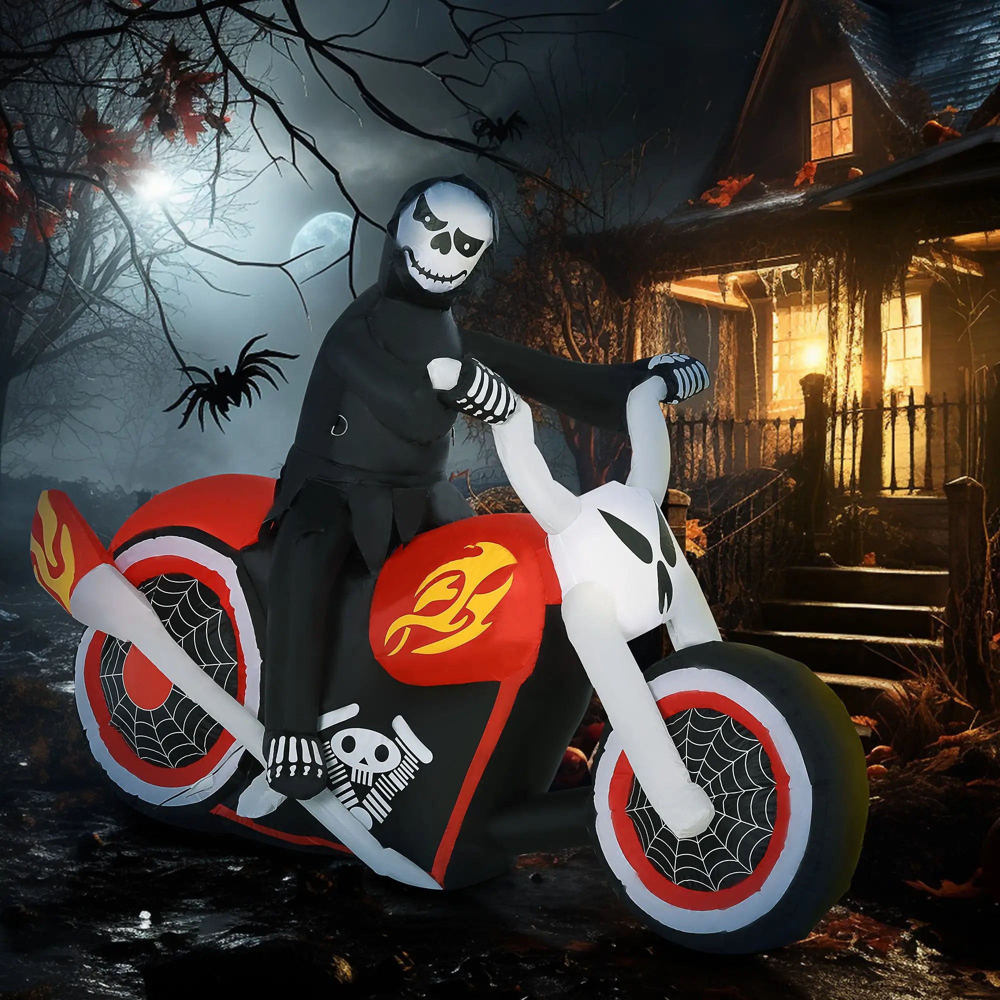 6' Halloween Grim Reaper Flaming Motorcycle LED Inflatable, Outdoor Decor Halloween Decorations at Gallery Canada