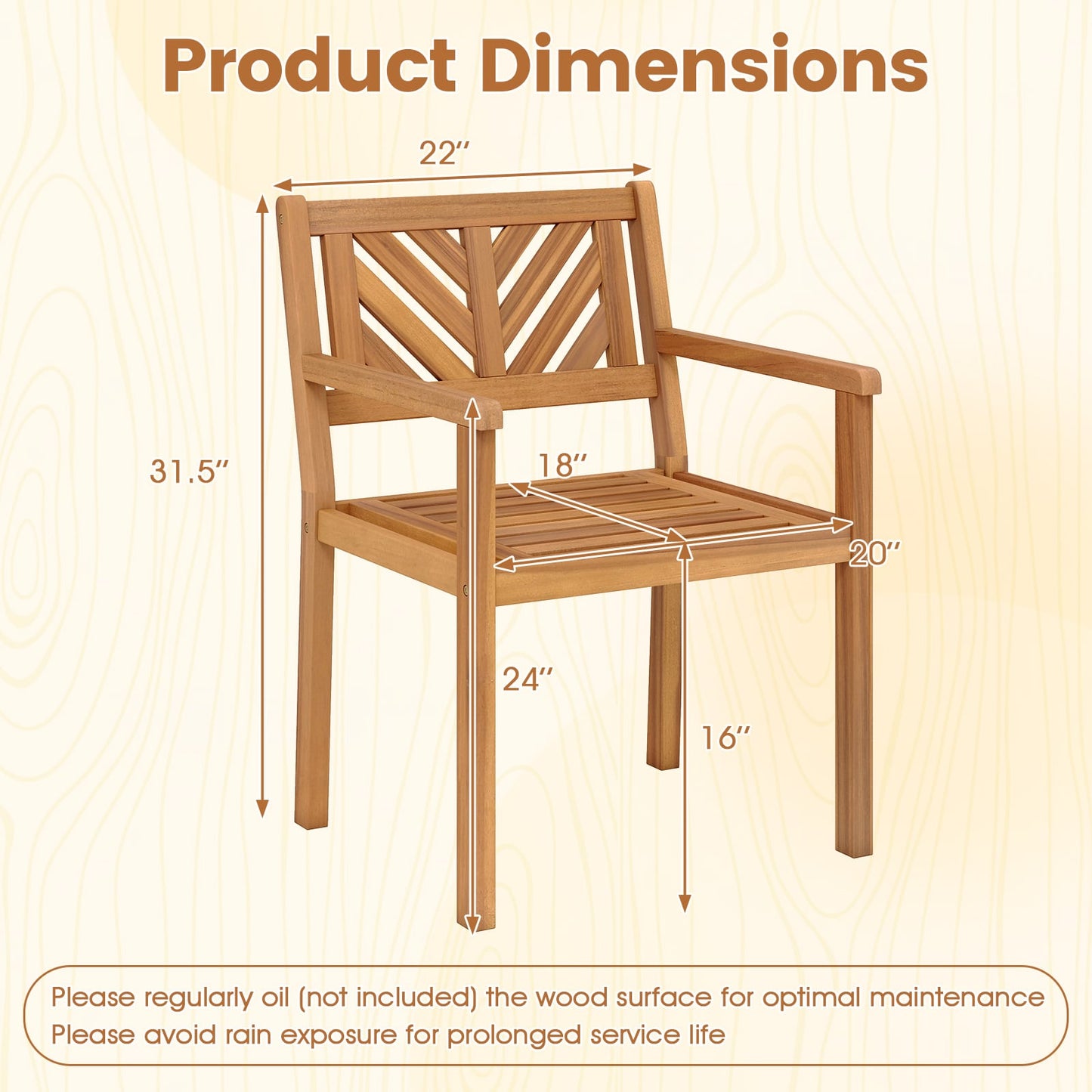 Acacia Wood Patio Dining Chairs, 400 lbs Capacity, Set of 2 Patio Dining Chairs at Gallery Canada