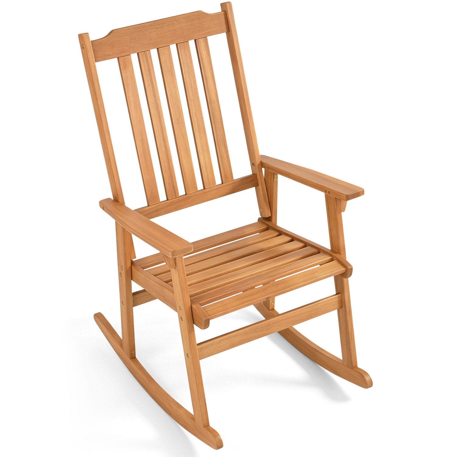 Outdoor Acacia Wood Rocking Chair with High Back and Armrests for Patio, Natural Patio Rocking Chairs & Gliders at Gallery Canada