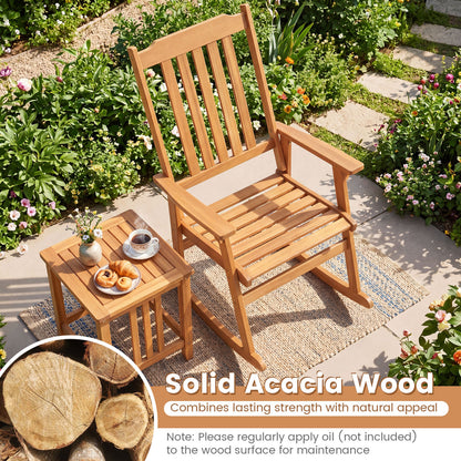 Outdoor Acacia Wood Rocking Chair with High Back and Armrests for Patio, Natural Patio Rocking Chairs & Gliders at Gallery Canada