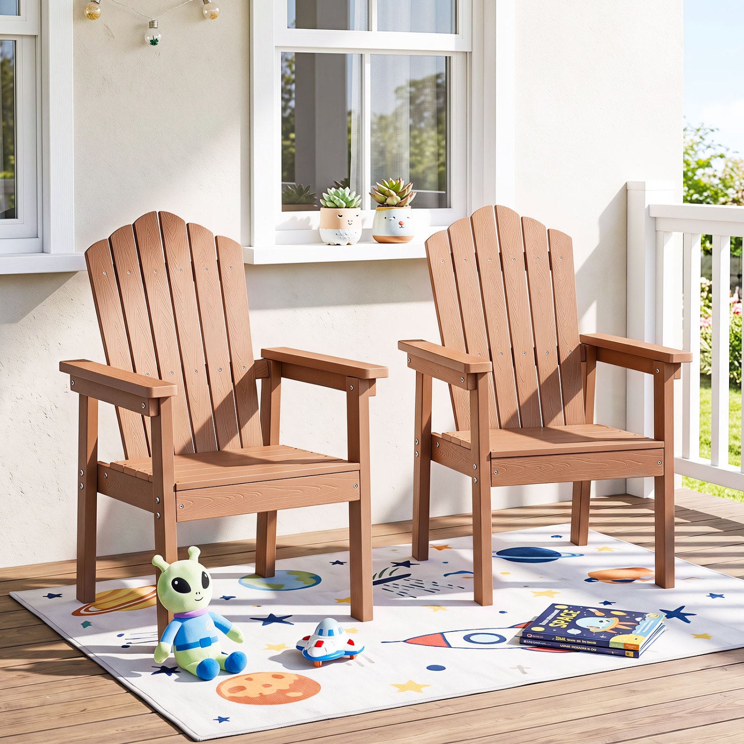 Outdoor Adirondack Chair, High Backrest, Wide Armrests, Brown Adirondack Chairs at Gallery Canada