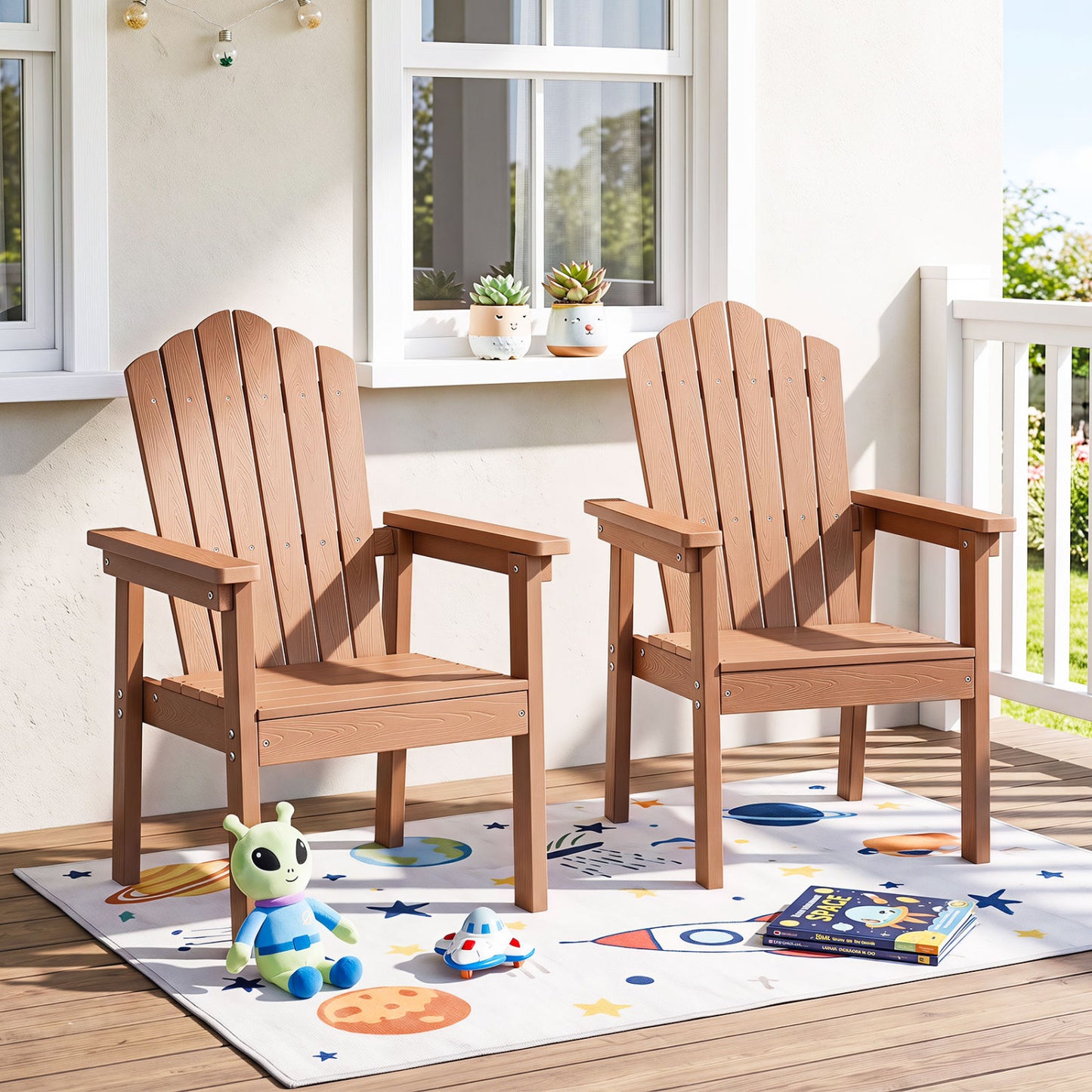 Outdoor Adirondack Chair, High Backrest, Wide Armrests, Brown Adirondack Chairs at Gallery Canada
