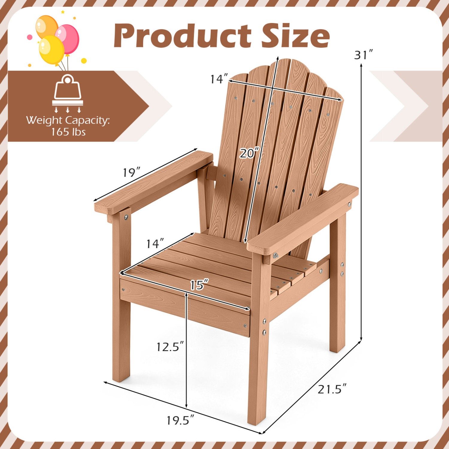Outdoor Adirondack Chair, High Backrest, Wide Armrests, Brown Adirondack Chairs at Gallery Canada