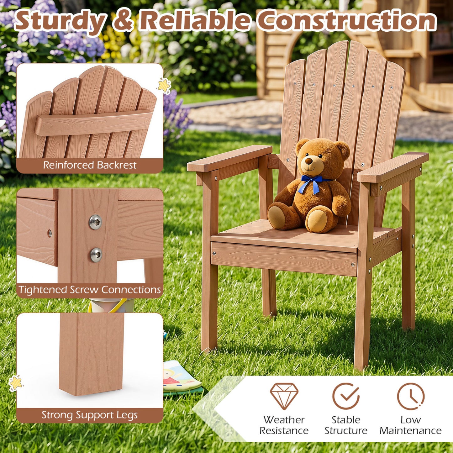 Outdoor Adirondack Chair, High Backrest, Wide Armrests, Brown Adirondack Chairs at Gallery Canada