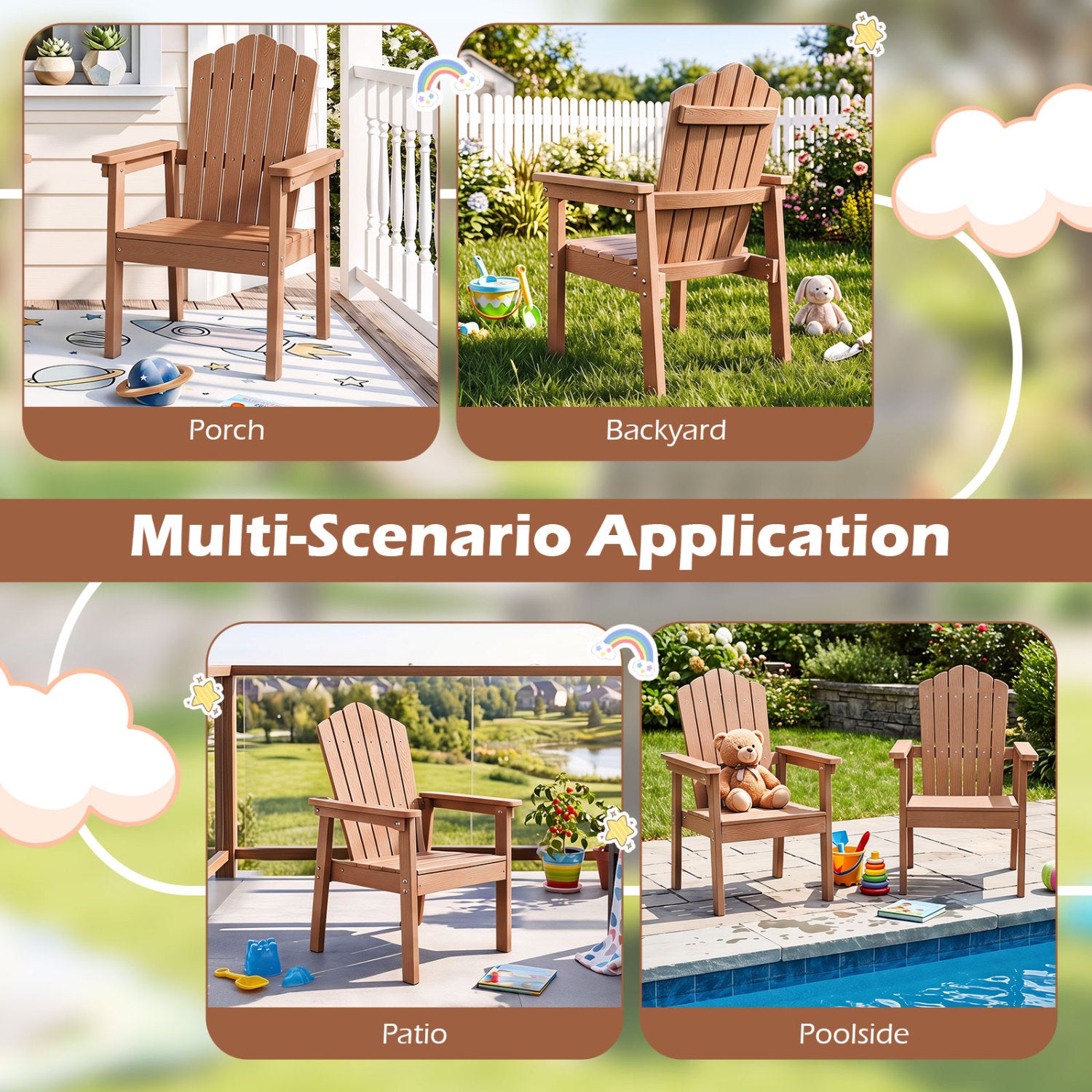 Outdoor Adirondack Chair, High Backrest, Wide Armrests, Brown Adirondack Chairs at Gallery Canada