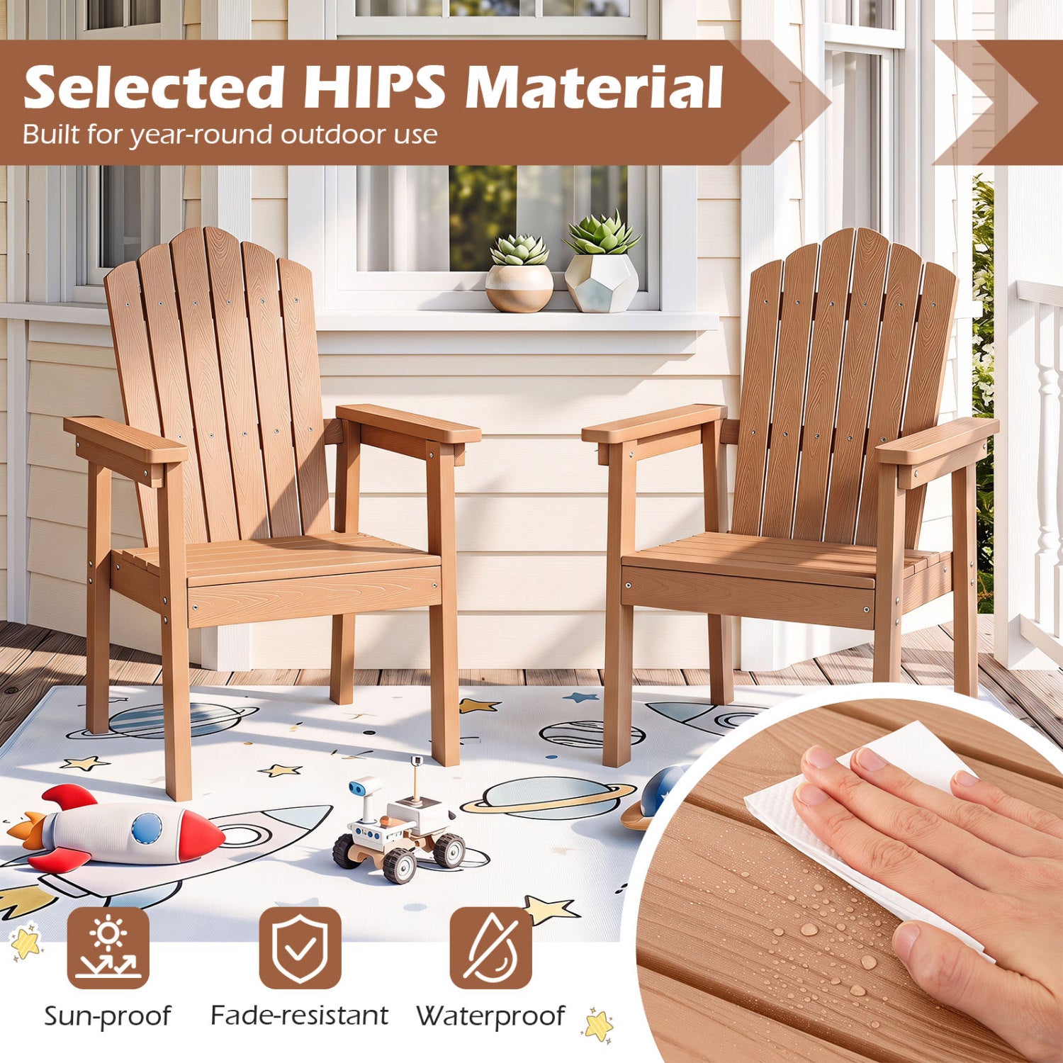 Outdoor Adirondack Chair, High Backrest, Wide Armrests, Brown Adirondack Chairs at Gallery Canada