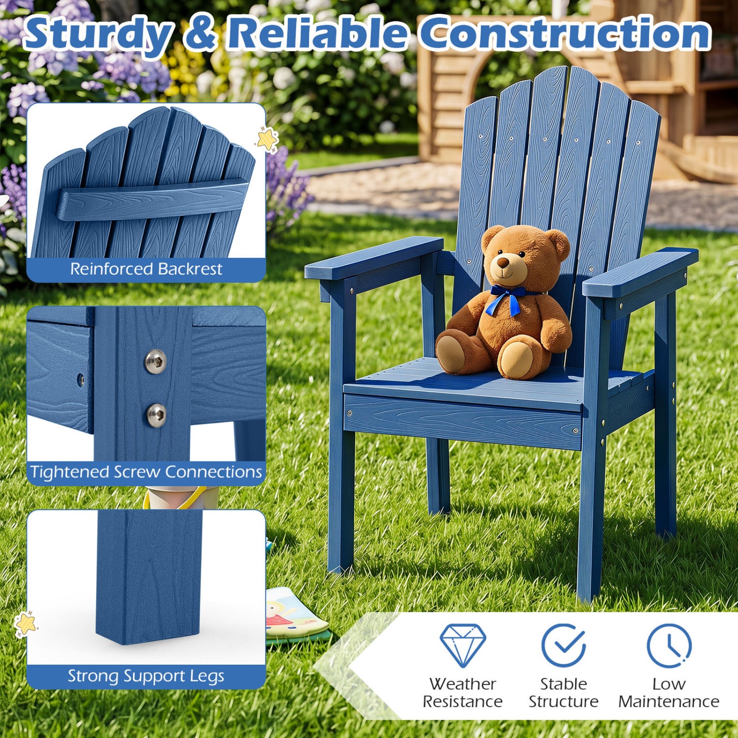 High Back Adirondack Chair, Wide Armrests, Navy Adirondack Chairs at Gallery Canada