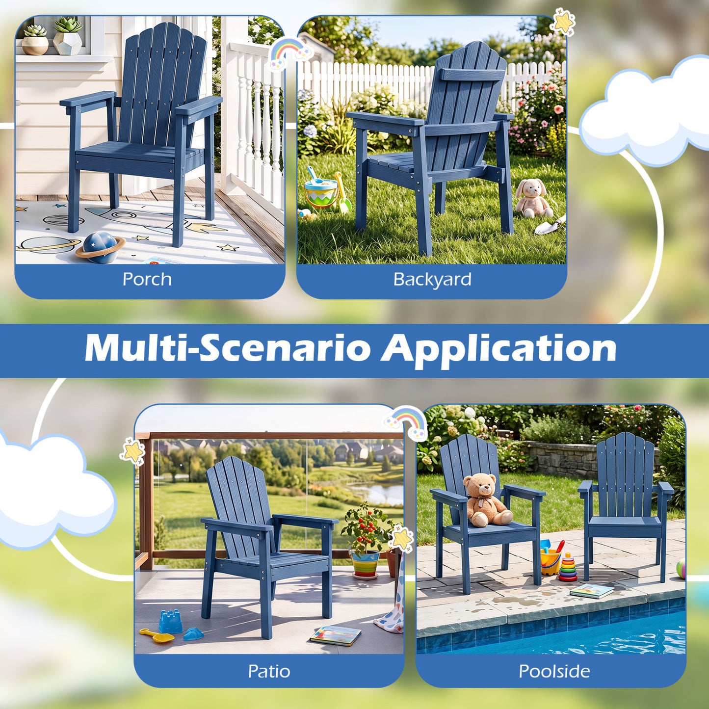 High Back Adirondack Chair, Wide Armrests, Navy Adirondack Chairs at Gallery Canada