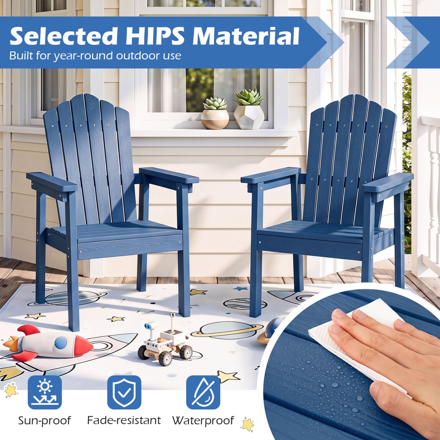 High Back Adirondack Chair, Wide Armrests, Navy Adirondack Chairs at Gallery Canada