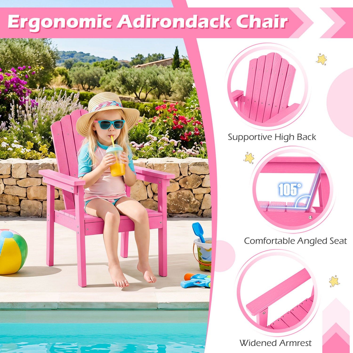 Outdoor Adirondack Chair With High Backrest, Pink Adirondack Chairs at Gallery Canada