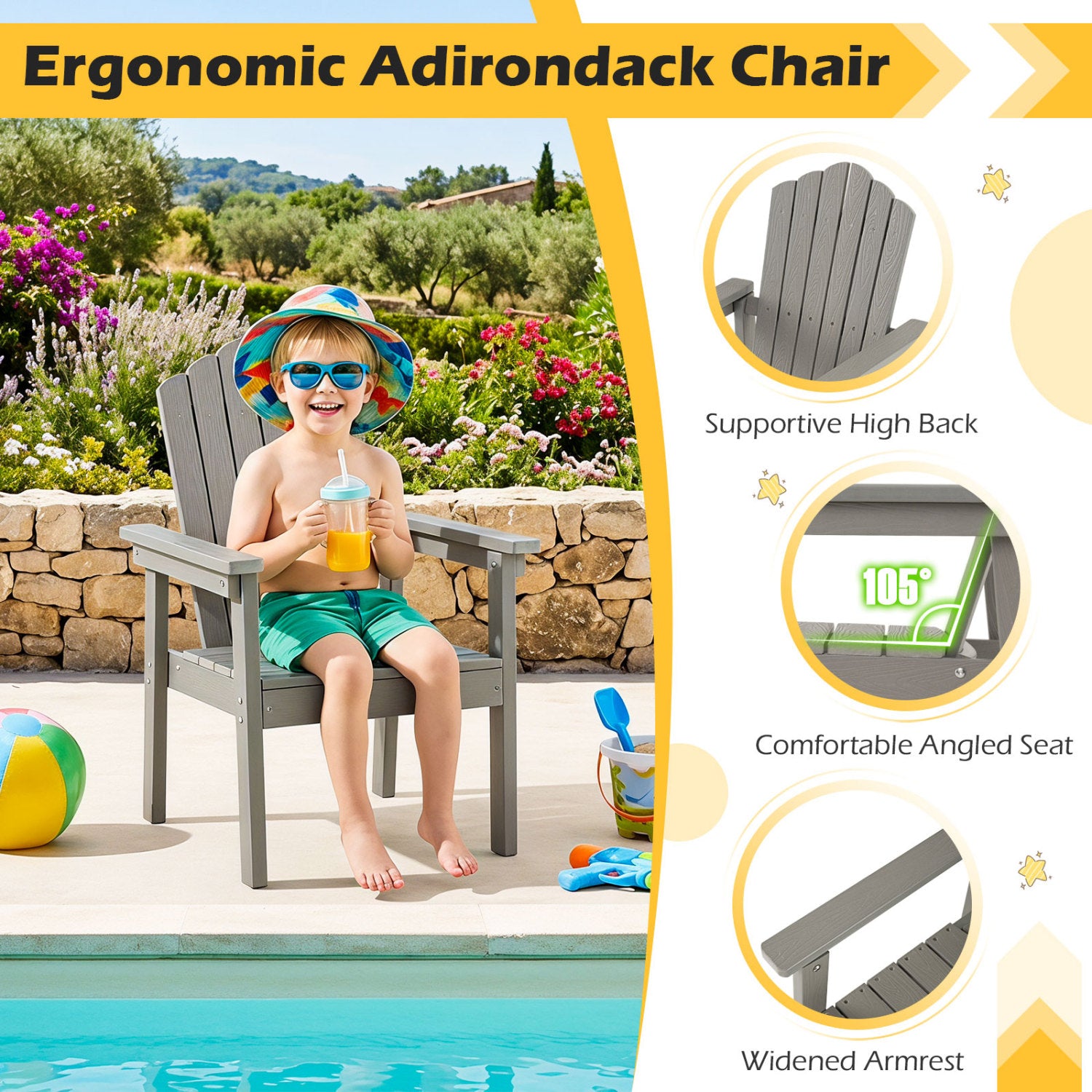 Outdoor Adirondack Chair, High Backrest, Wide Armrests, Silver Adirondack Chairs at Gallery Canada