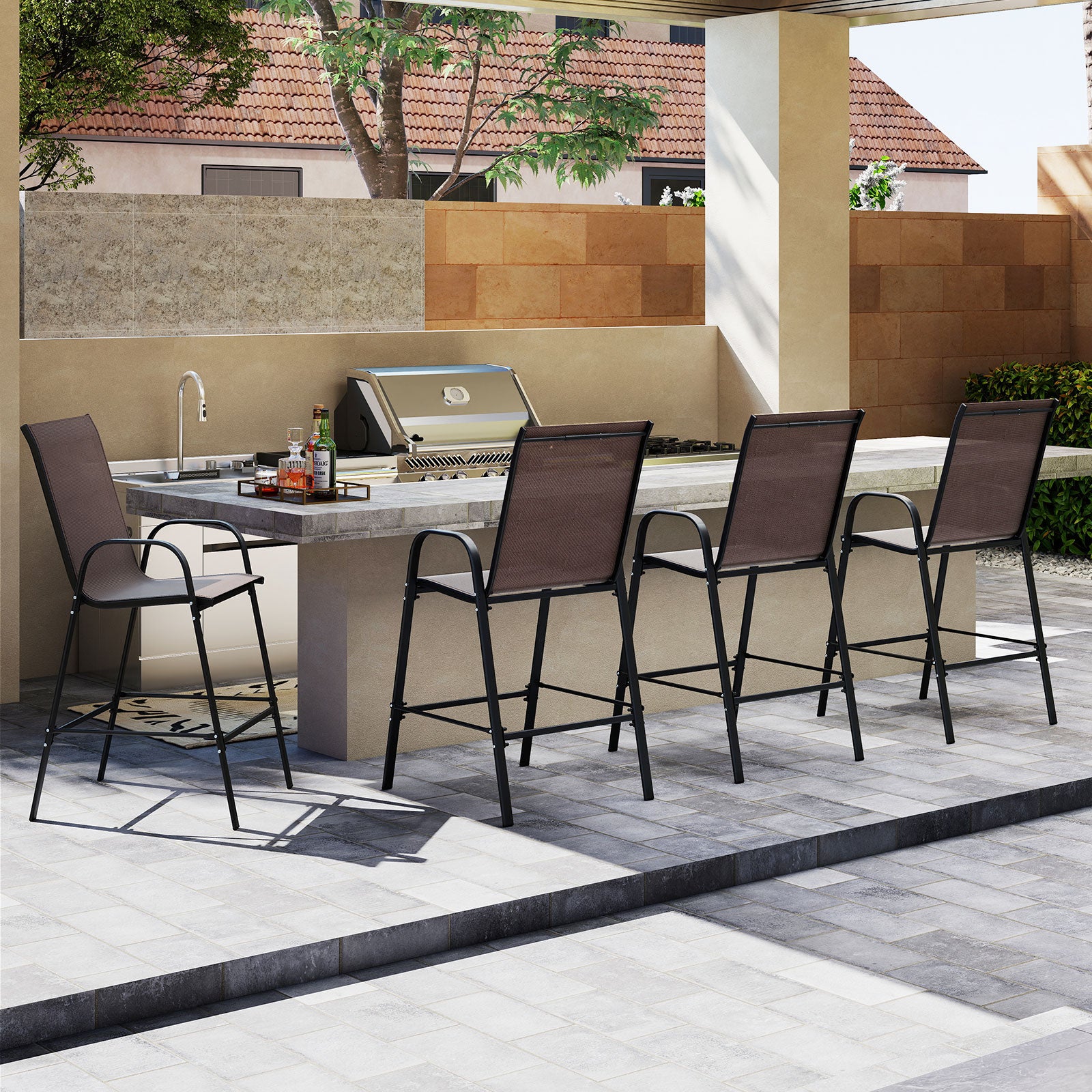 Outdoor Bar Stools, Set of 2, 29 Inch, Brown Patio Bar Furniture at Gallery Canada