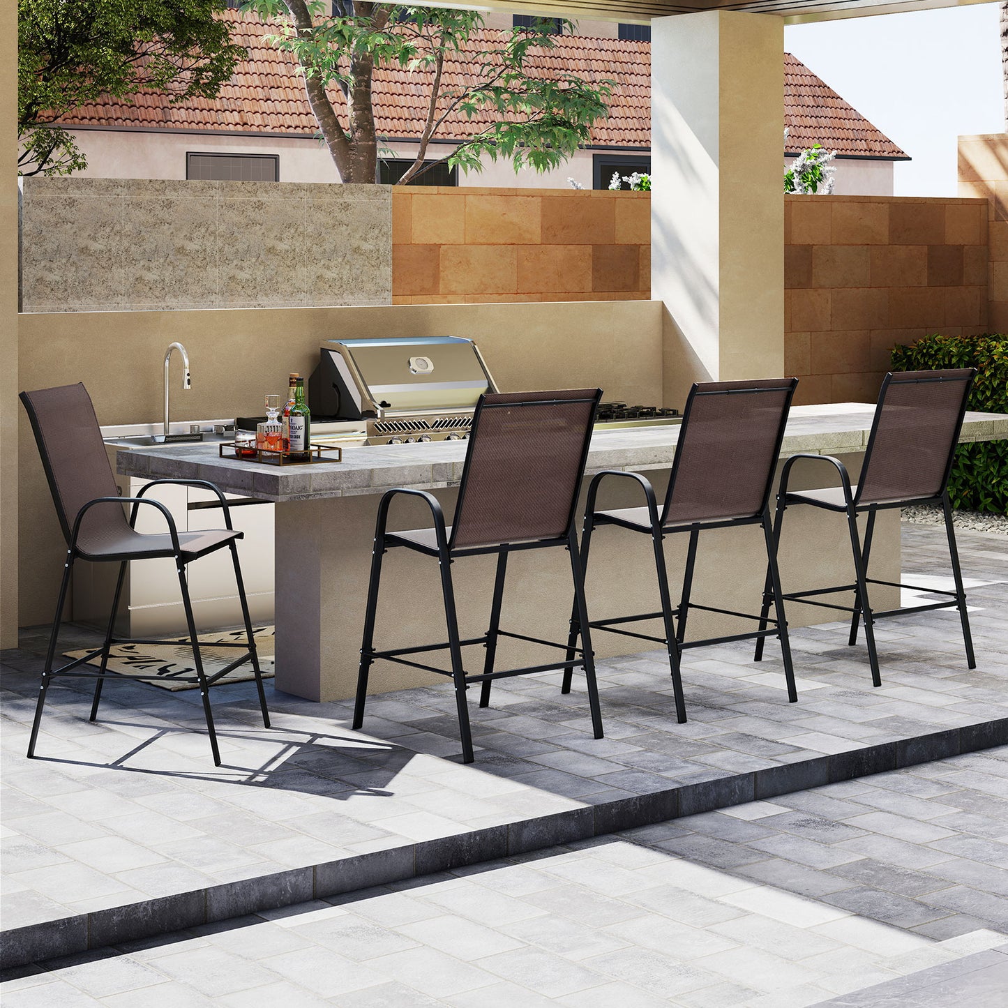 Outdoor Bar Stools, Set of 2, 29 Inch, Brown Patio Bar Furniture at Gallery Canada