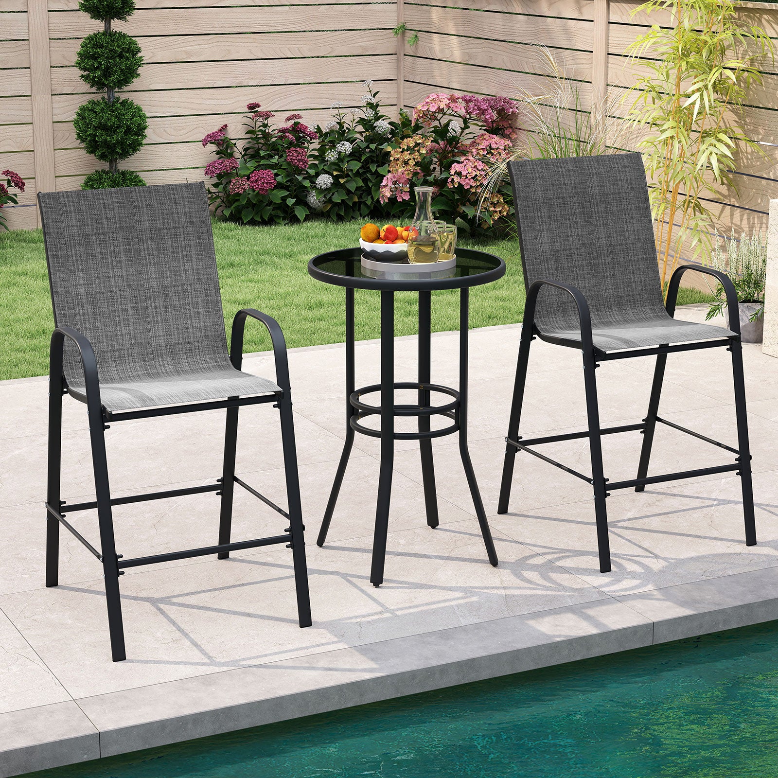 Outdoor Bar Stools Set Of 2, 29 Inch, Grey Patio Bar Furniture at Gallery Canada