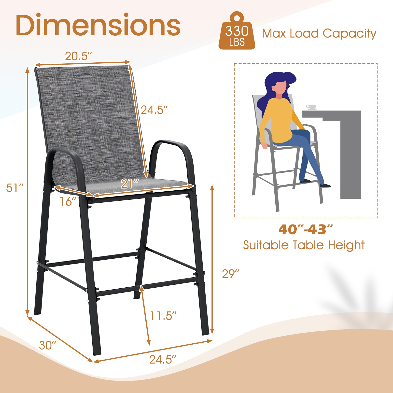 Outdoor Bar Stools Set Of 2, 29 Inch, Grey Patio Bar Furniture at Gallery Canada
