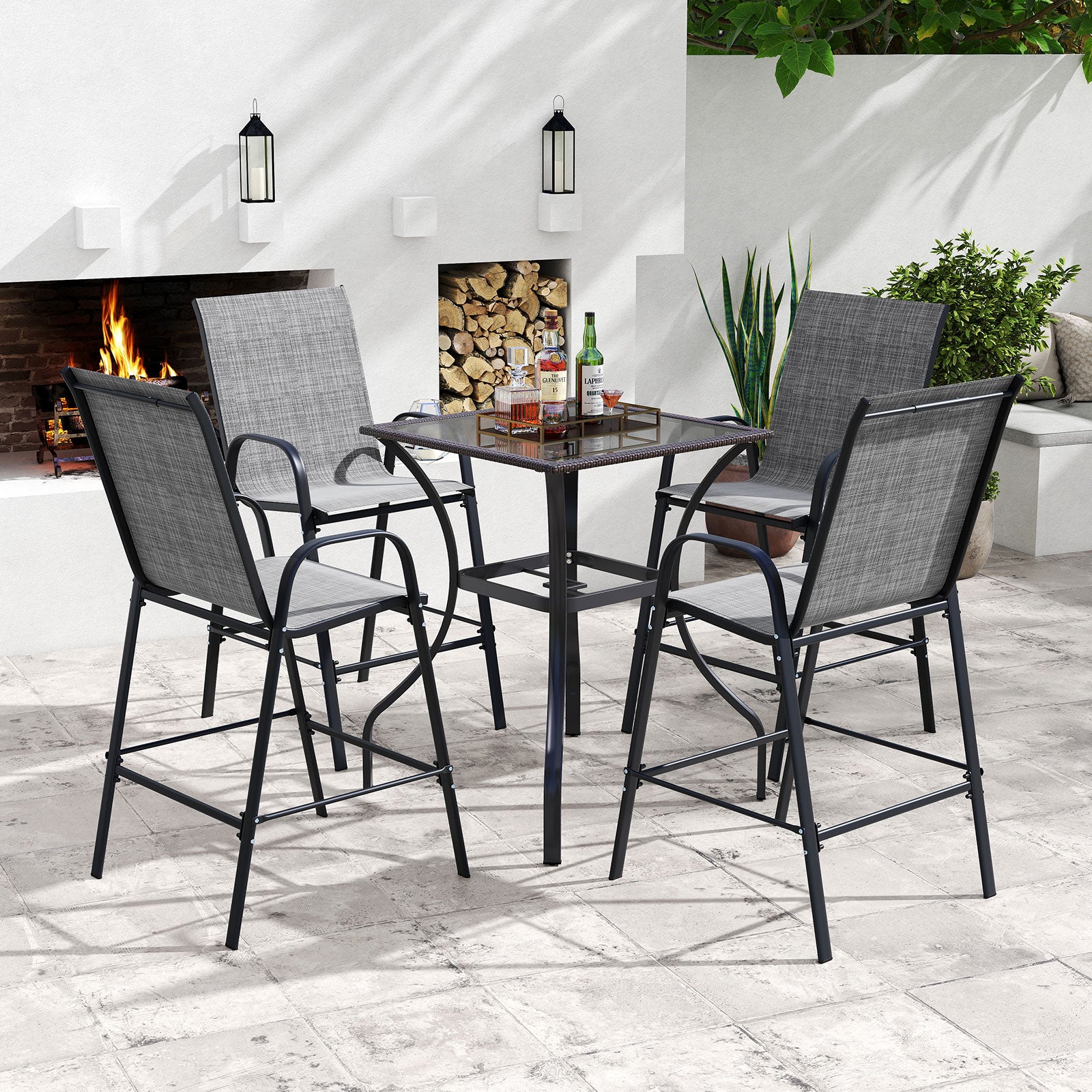Outdoor Bar Stools Set Of 2, 29 Inch, Grey Patio Bar Furniture at Gallery Canada
