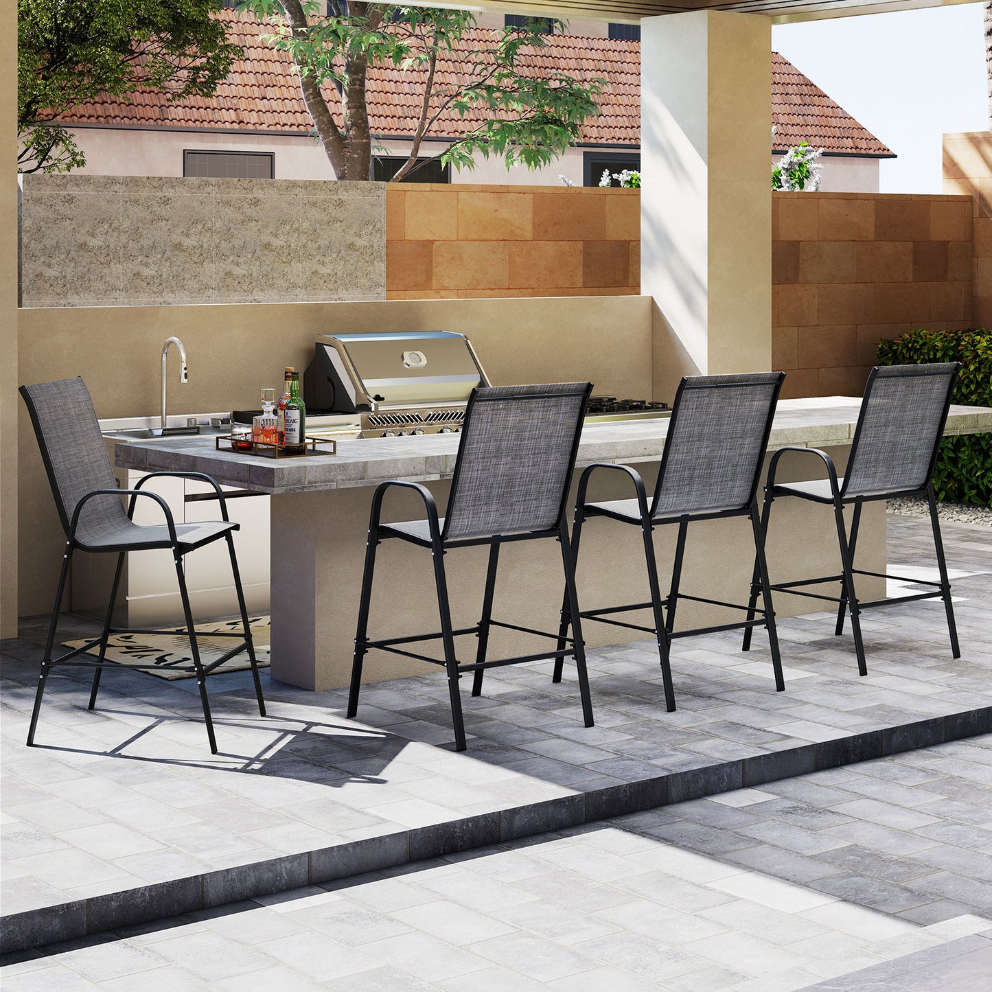 Outdoor Bar Stools Set Of 2, 29 Inch, Grey Patio Bar Furniture at Gallery Canada