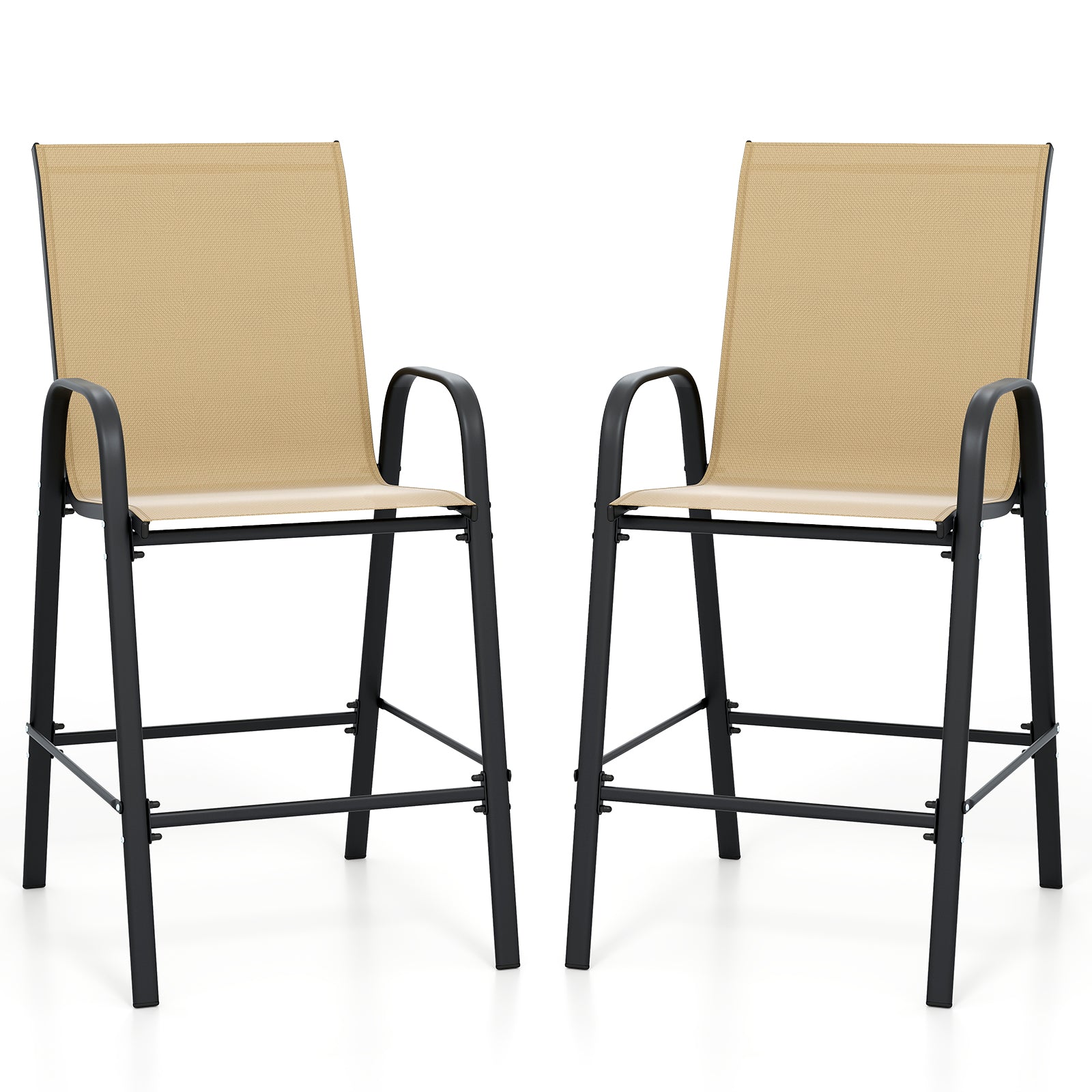 Outdoor Bar Stools, Set of 2, 29 Inch, Fabric with Armrests, Beige Patio Bar Furniture at Gallery Canada