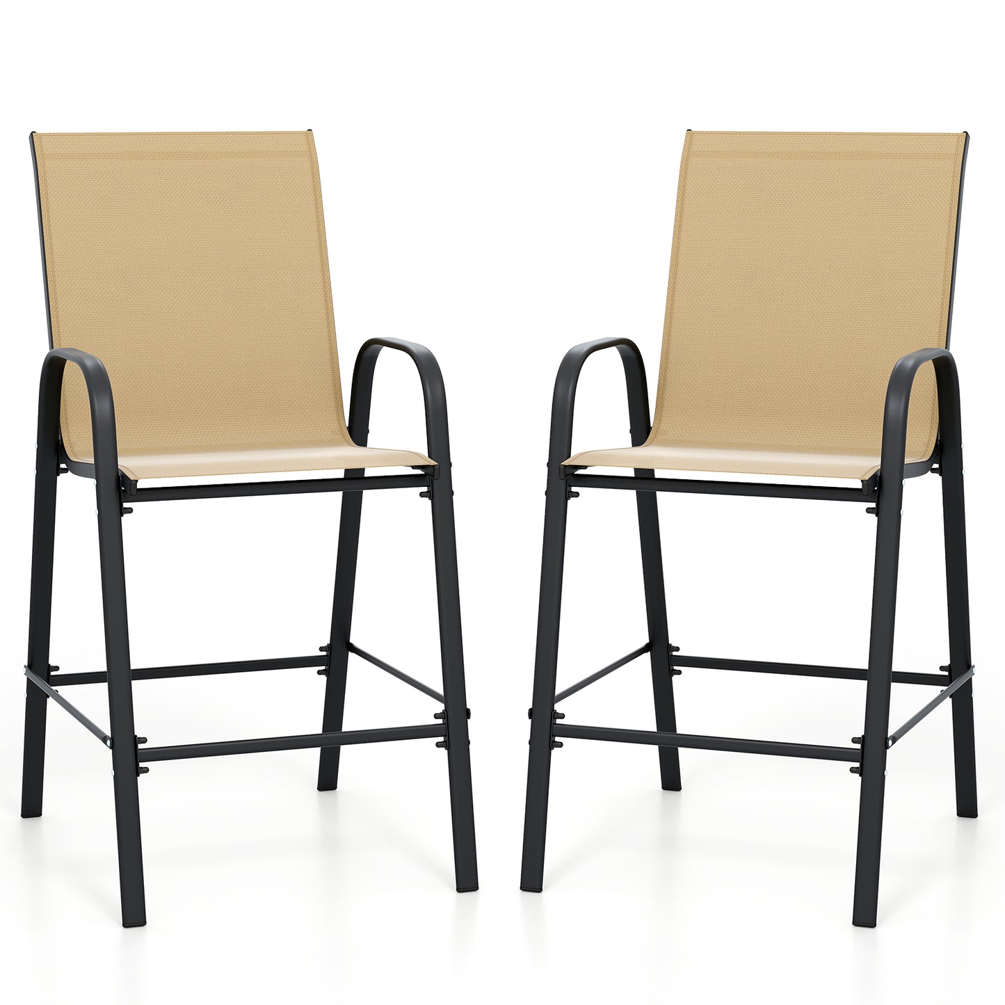 Outdoor Bar Stools, Set of 2, 29 Inch, Fabric with Armrests, Beige Patio Bar Furniture at Gallery Canada
