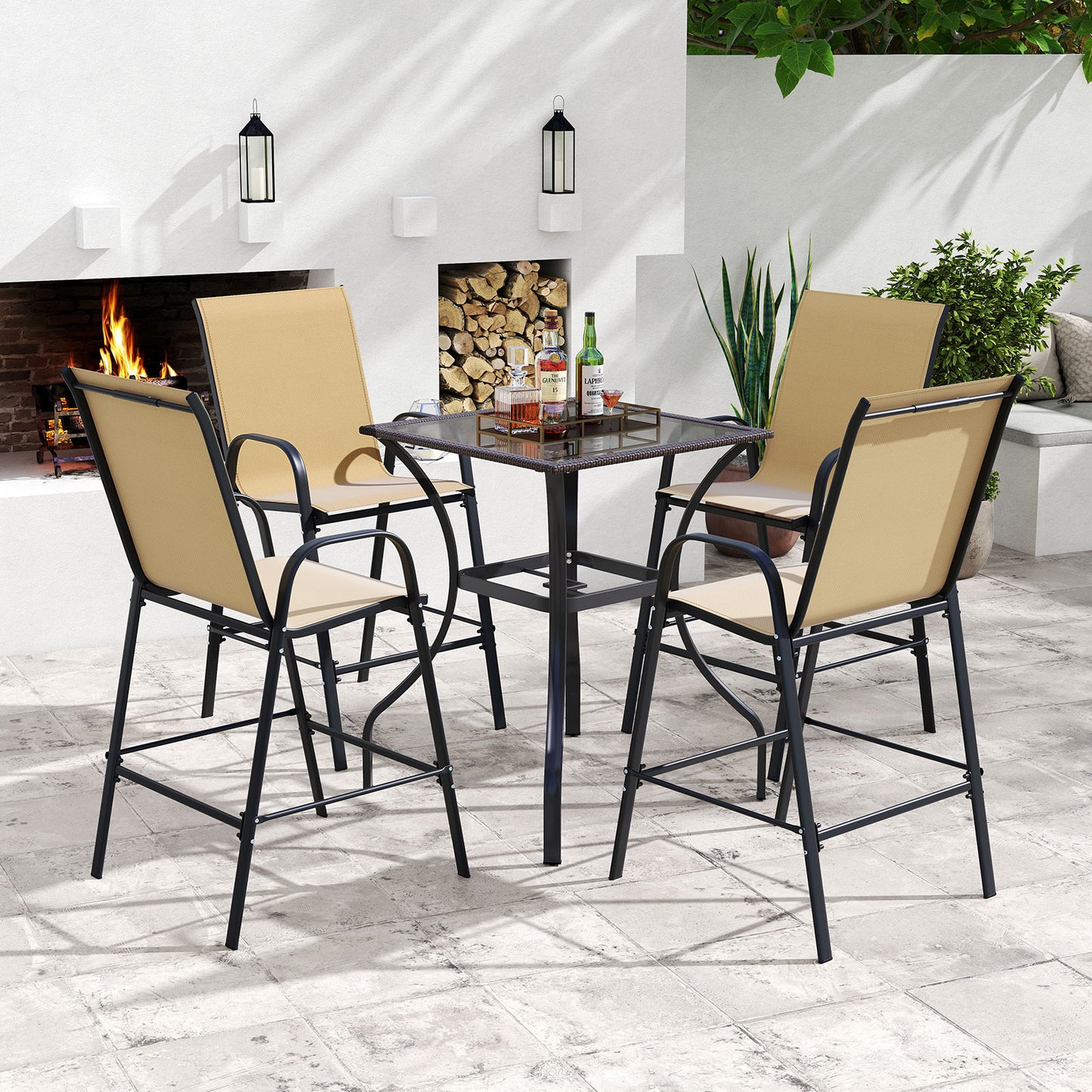 Outdoor Bar Stools, Set of 2, 29 Inch, Fabric with Armrests, Beige Patio Bar Furniture at Gallery Canada