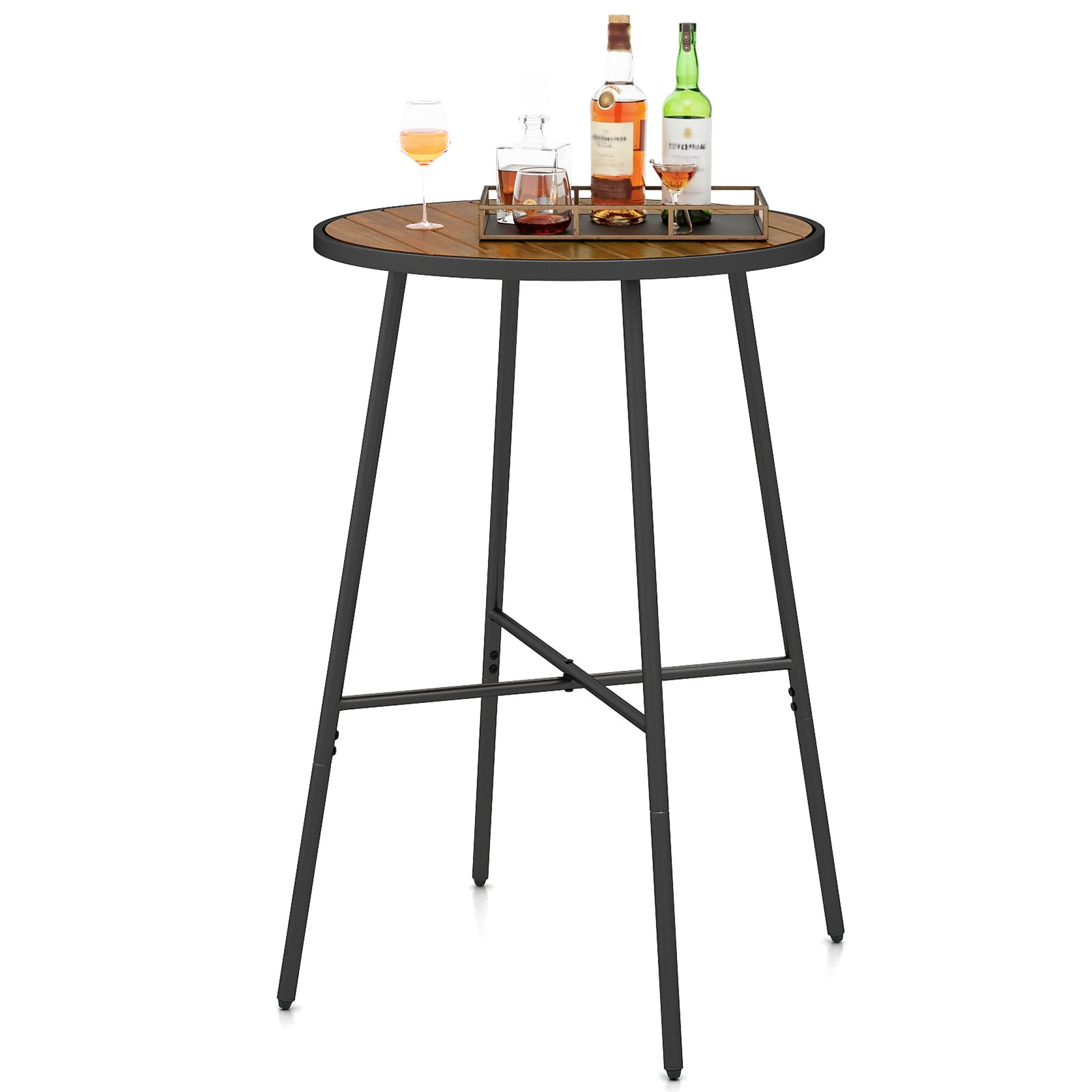 Outdoor Bar Table 41 inch Bar Height Patio Round Table with Acacia Wood Top and Metal Frame Patio Bar Furniture at Gallery Canada