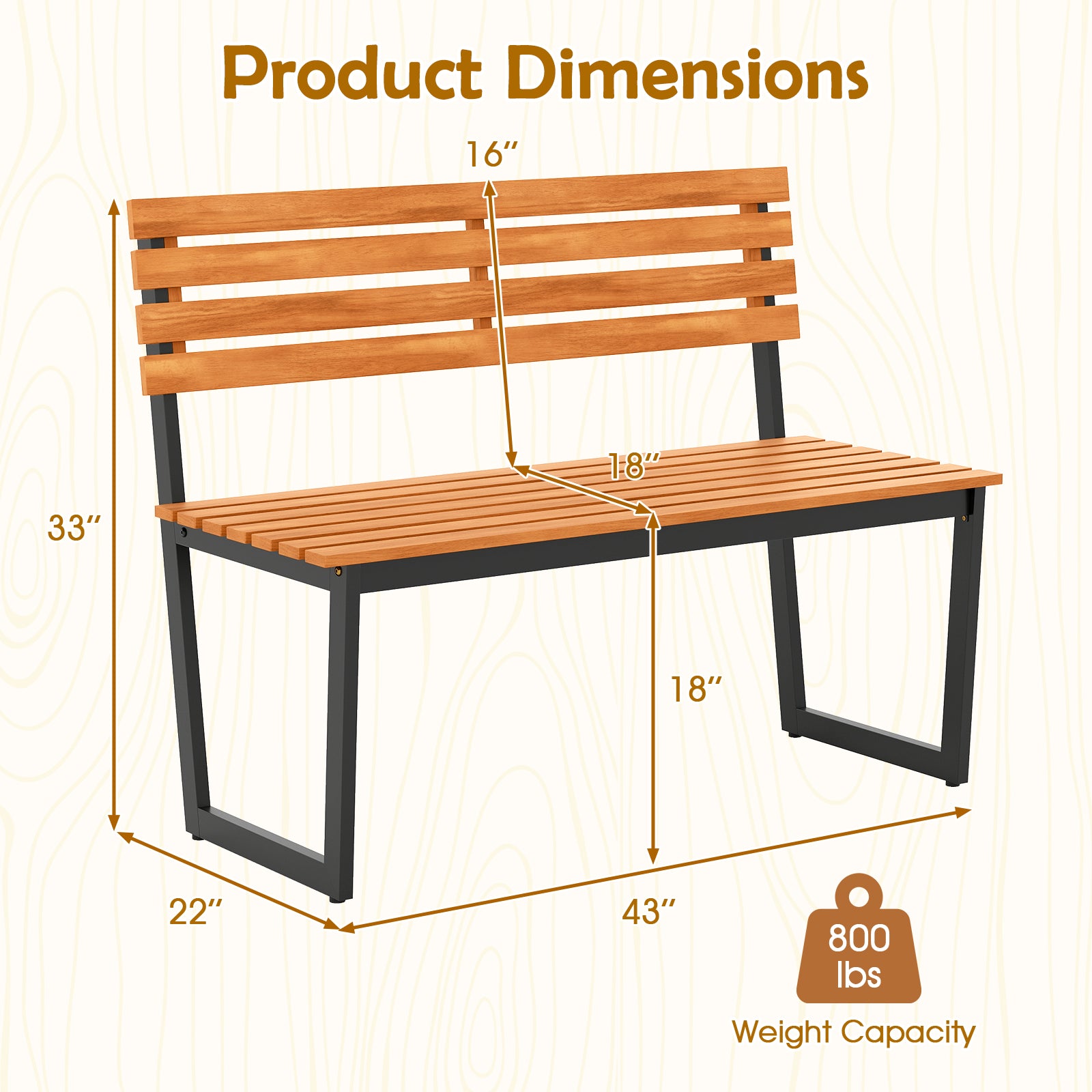 Outdoor Bench, Acacia Wood Patio Loveseat With Backrest, Heavy Duty Metal Frame Outdoor Benches at Gallery Canada