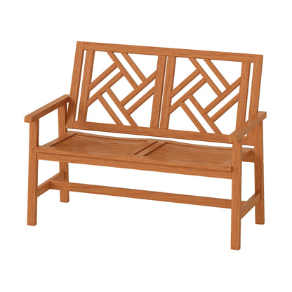Outdoor Bench Wood 2-Person Patio Loveseat Chair with Geometric Backrest, Natural Outdoor Benches at Gallery Canada
