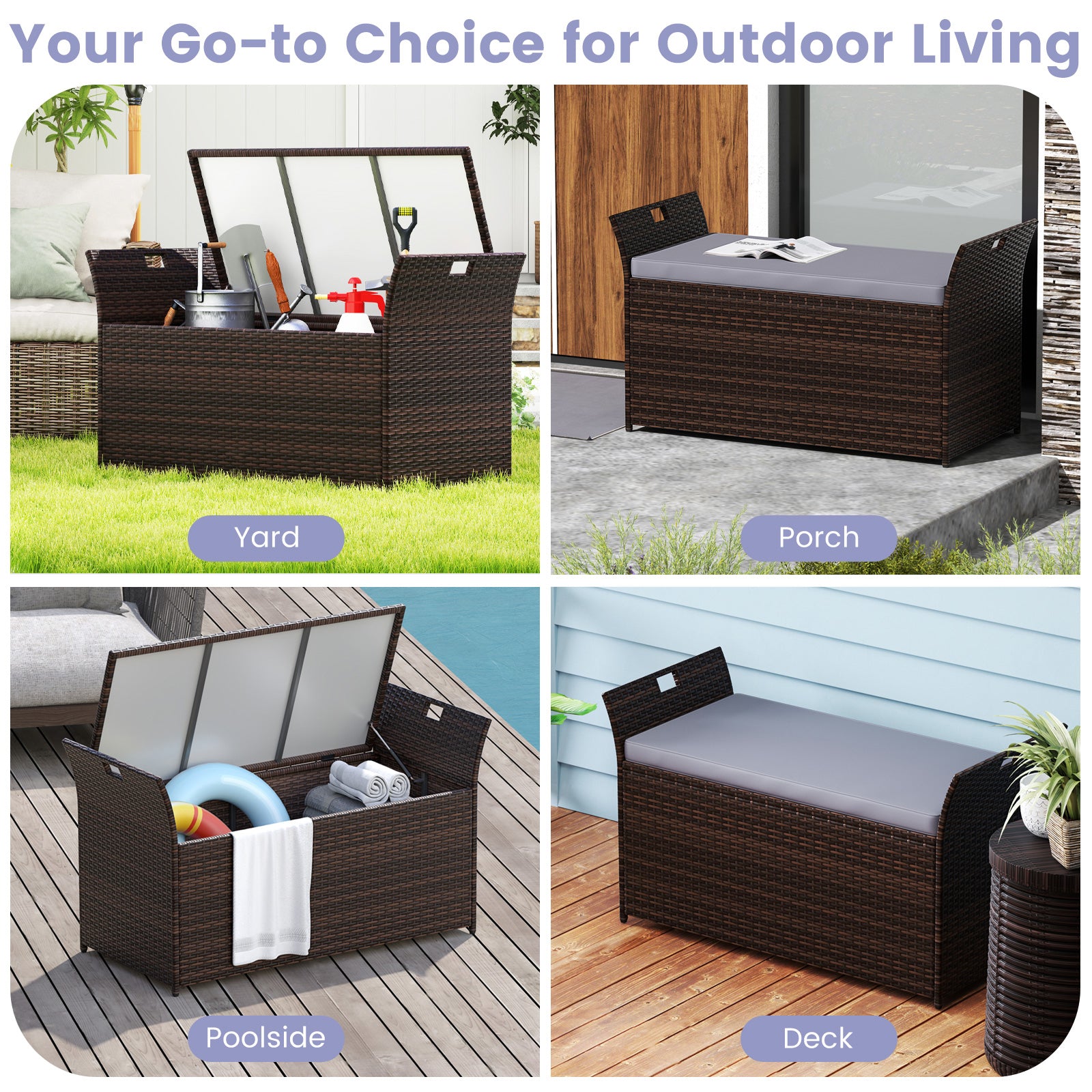 Outdoor Bench, Hand-Woven PE Rattan, Gray Outdoor Benches at Gallery Canada