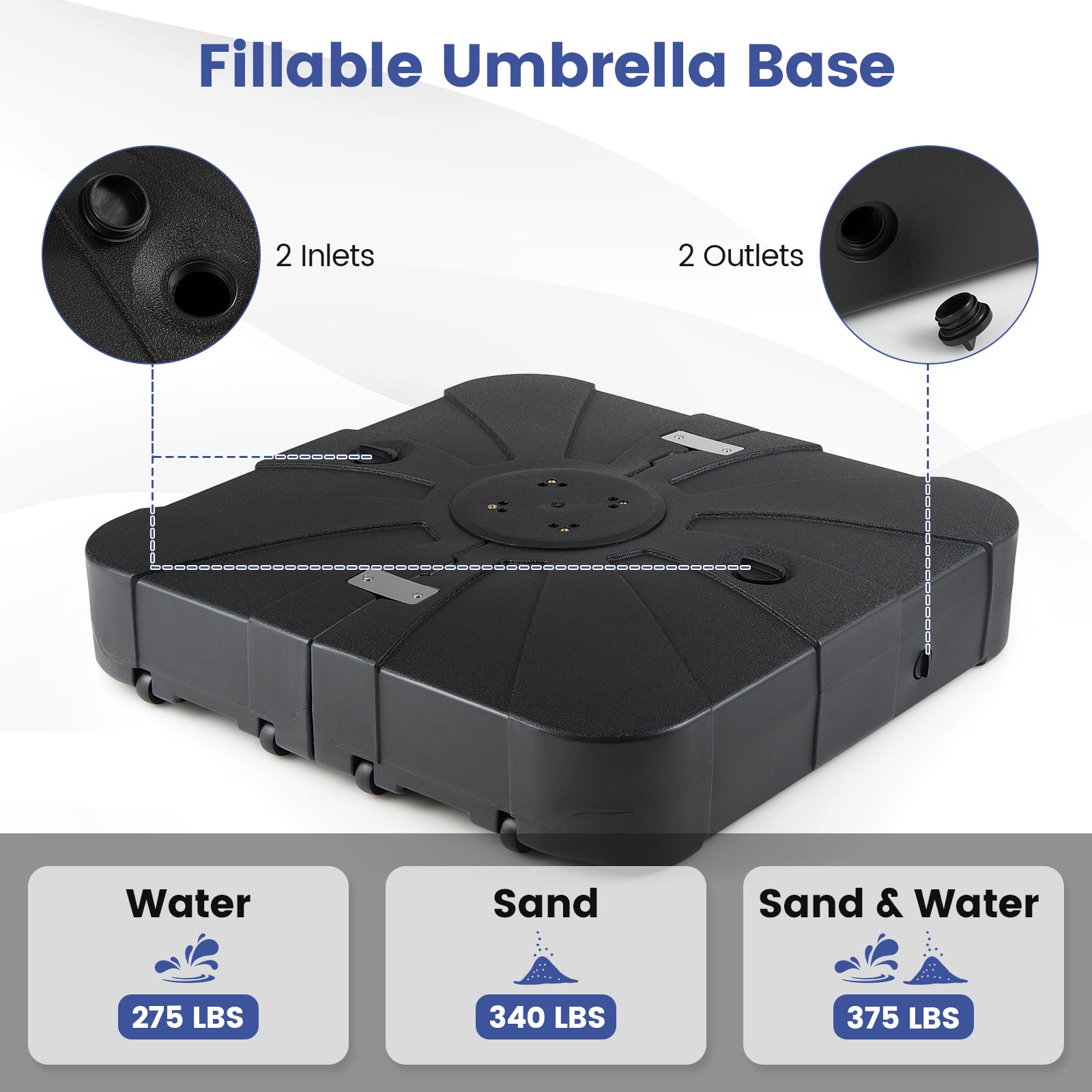 Outdoor Cantilever Umbrella Base Square Water and Sand Fillable Base-35 Inches, Black Outdoor Umbrella Bases at Gallery Canada