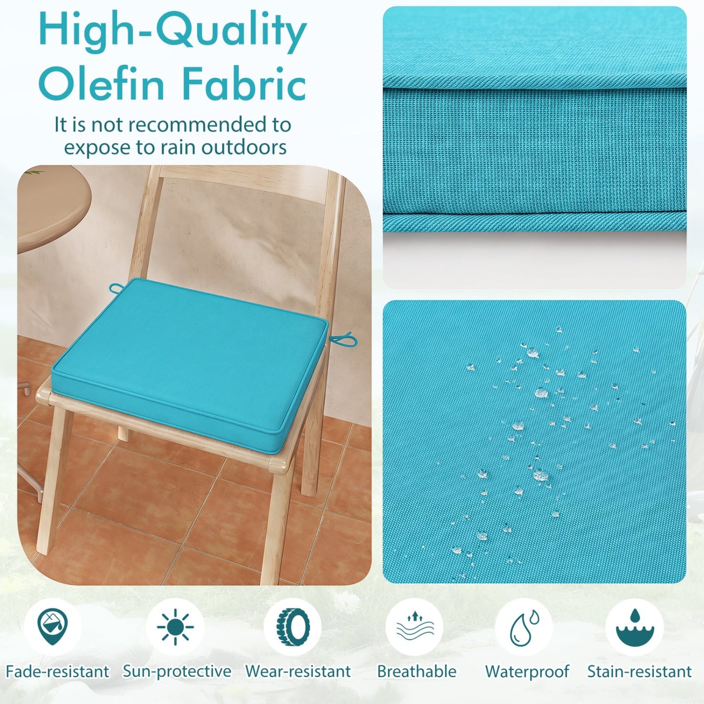 Ensemble de coussins de chaise d'extérieur, lot de 2, imperméable, turquoise