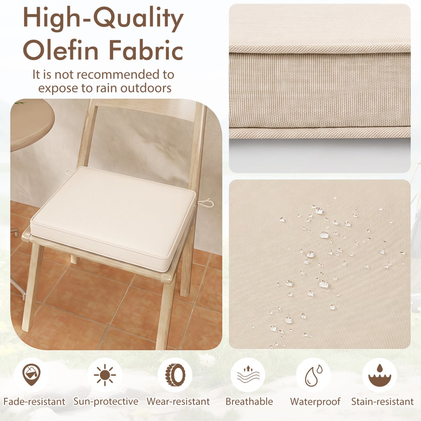 Outdoor Chair Cushions, Set of 4, Waterproof, Beige