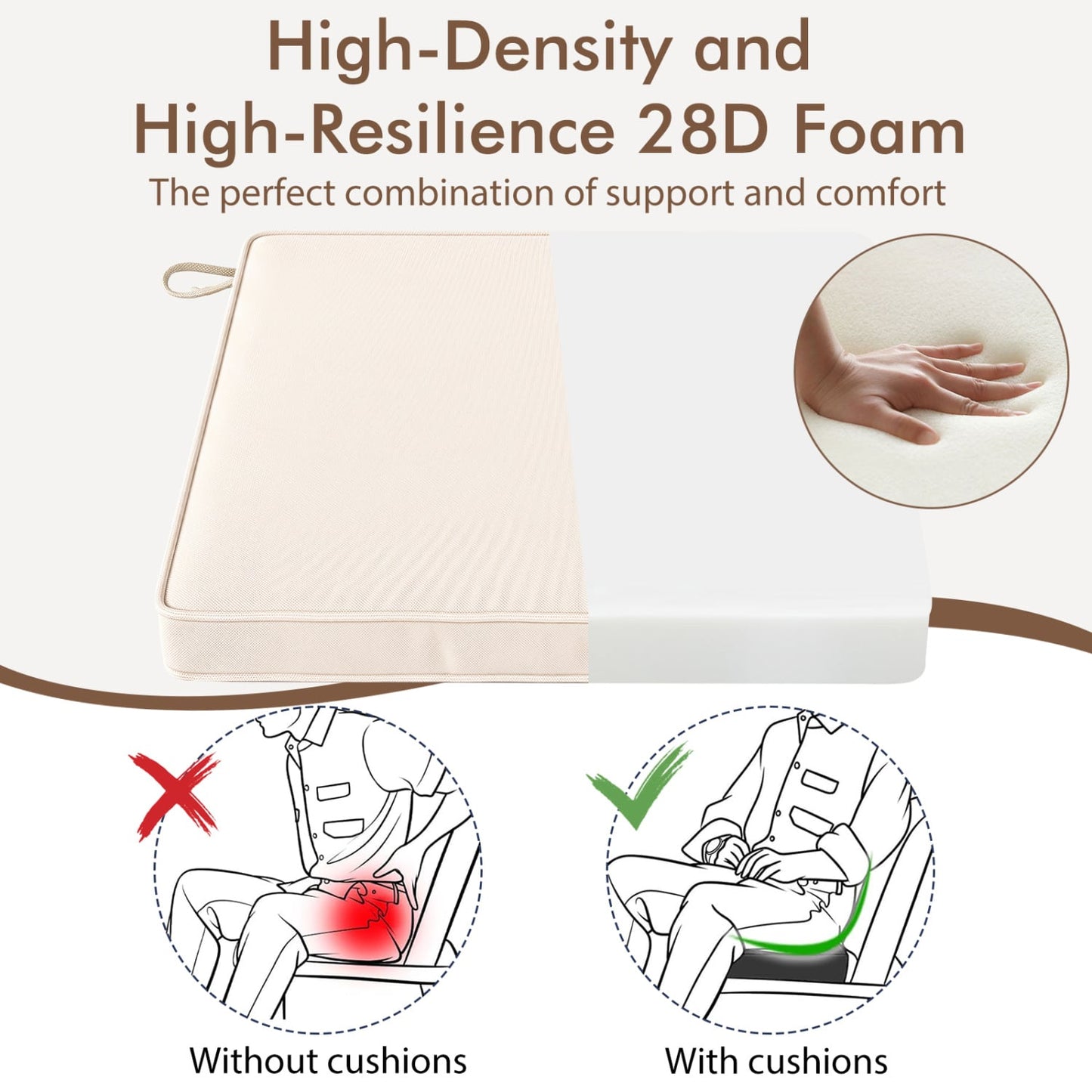 Ensemble de coussins de siège d'extérieur en oléfine imperméable, 6 pièces, beige
