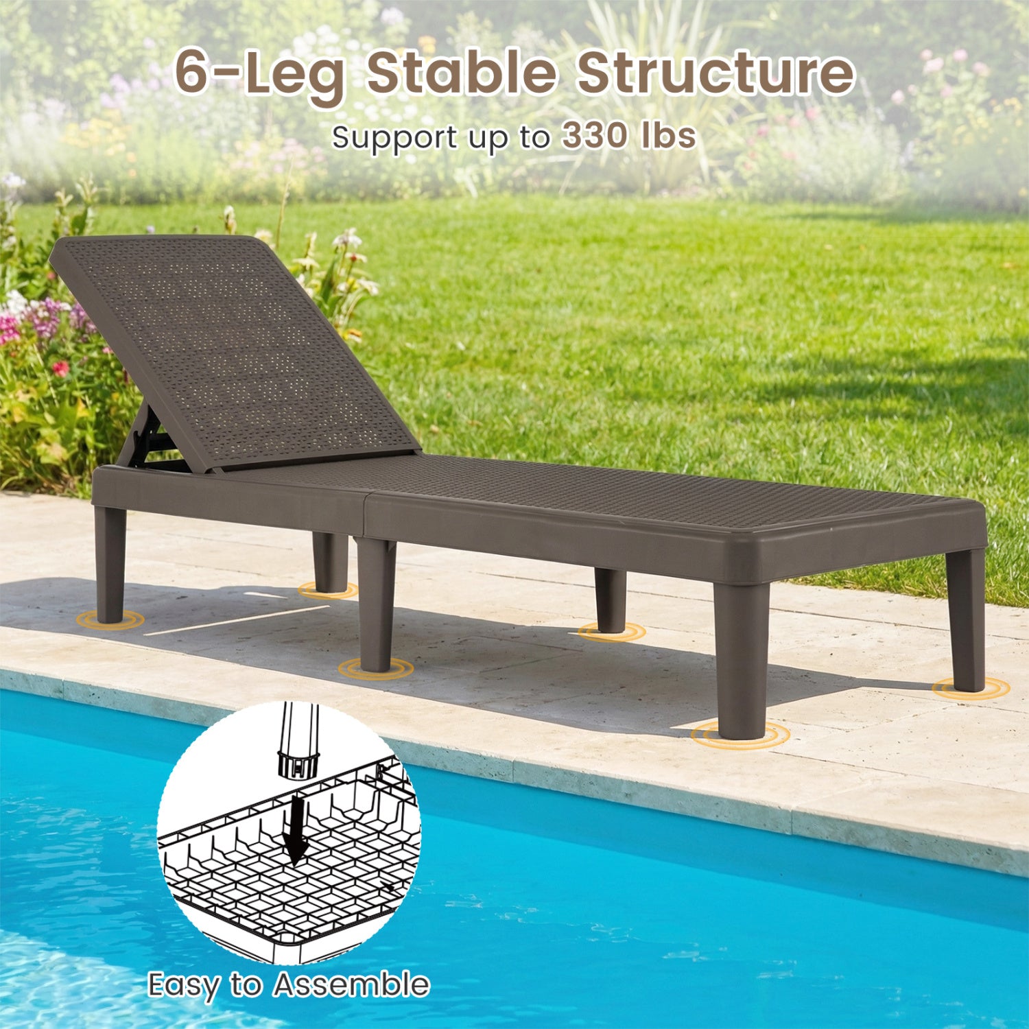 Outdoor Chaise Lounger Chair, 330 lbs Capacity, Brown Outdoor Chaise Lounges at Gallery Canada