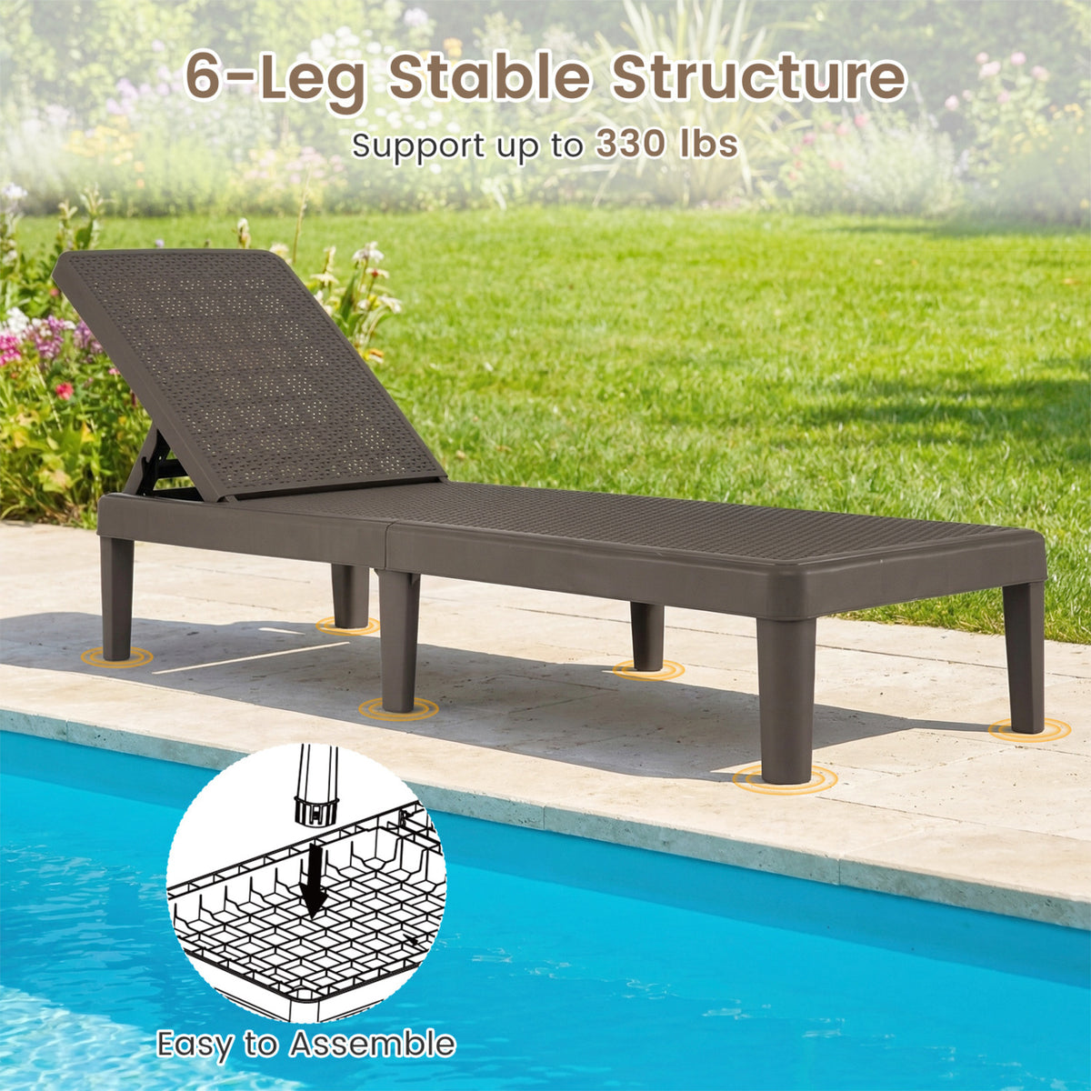 Outdoor Chaise Lounger Chair, 330 lbs Capacity, Brown Outdoor Chaise Lounges at Gallery Canada