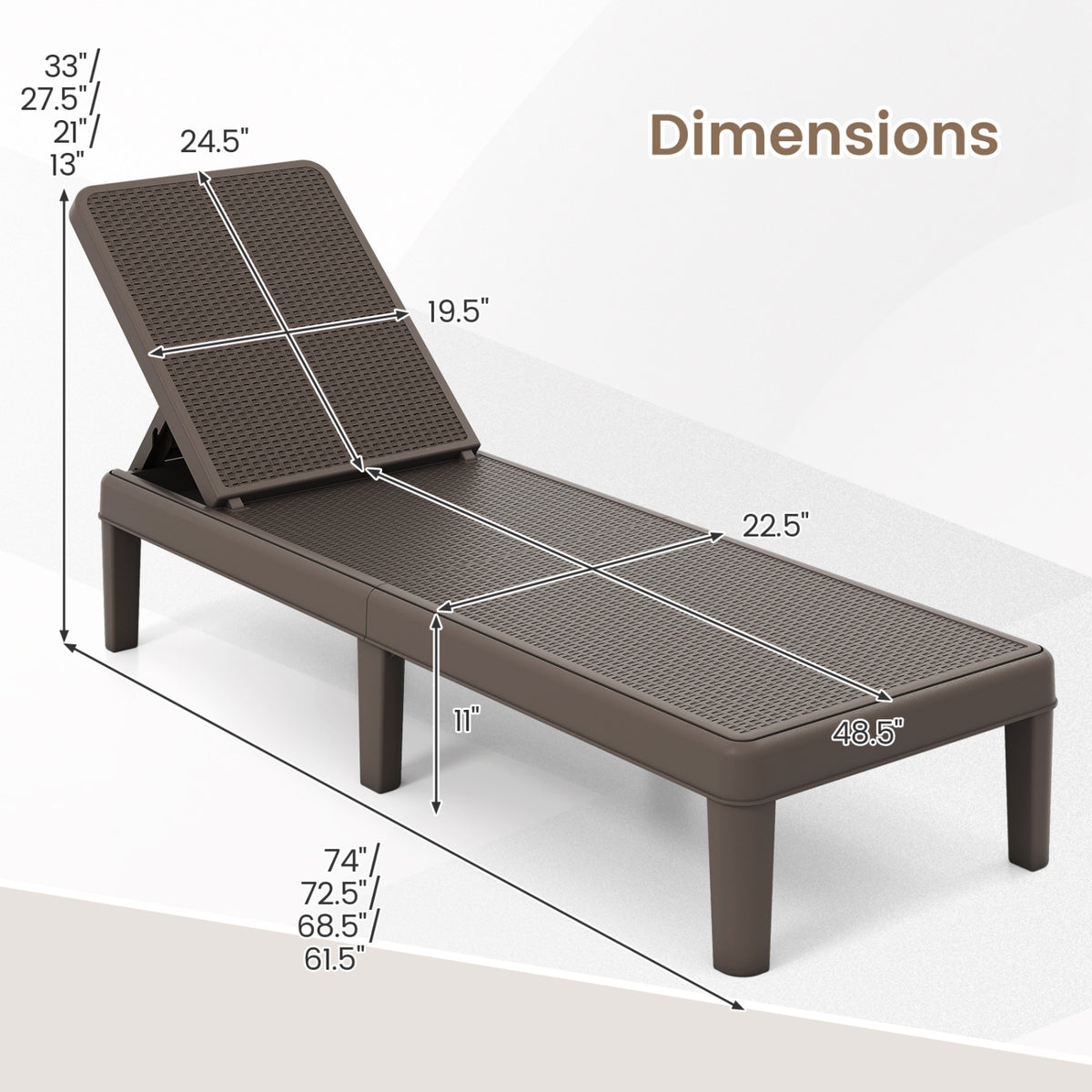 Outdoor Chaise Lounger Chair, 330 lbs Capacity, Brown Outdoor Chaise Lounges at Gallery Canada