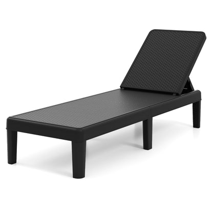 Outdoor Chaise Lounger Chair, Waterproof Rattan Textured PP, 330 lbs, Black Outdoor Chaise Lounges Black at Gallery Canada