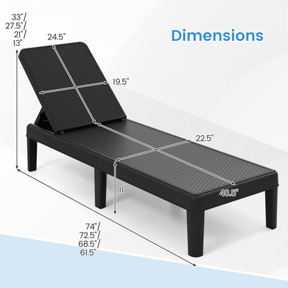 Outdoor Chaise Lounger Chair, Waterproof Rattan Textured PP, 330 lbs, Black Outdoor Chaise Lounges at Gallery Canada