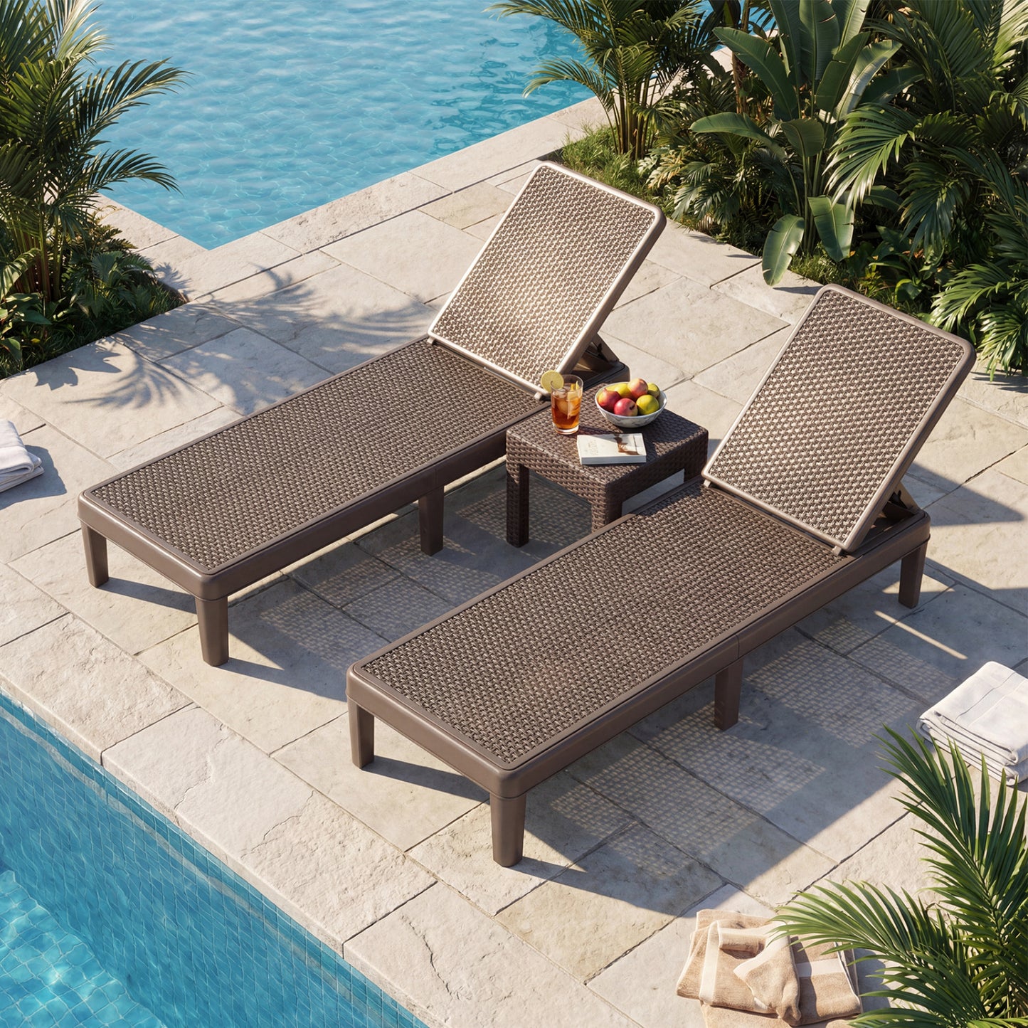 Outdoor Chaise Lounger Chair Set, Waterproof Rattan PP, Brown Outdoor Chaise Lounges at Gallery Canada