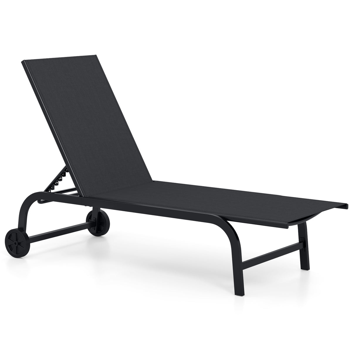 Outdoor Chaise Lounge Chair With Wheels, Metal Frame, Black Outdoor Chaise Lounges at Gallery Canada