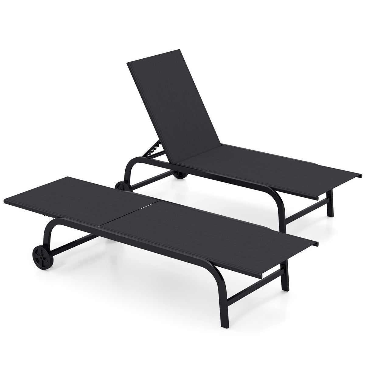Outdoor Chaise Lounge Chair With Wheels, Metal Frame, Black Outdoor Chaise Lounges at Gallery Canada