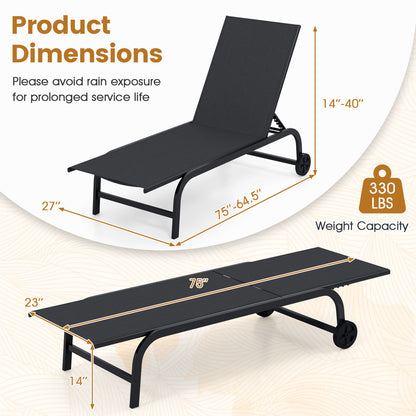Outdoor Chaise Lounge Chair With Wheels, Metal Frame, Black Outdoor Chaise Lounges at Gallery Canada
