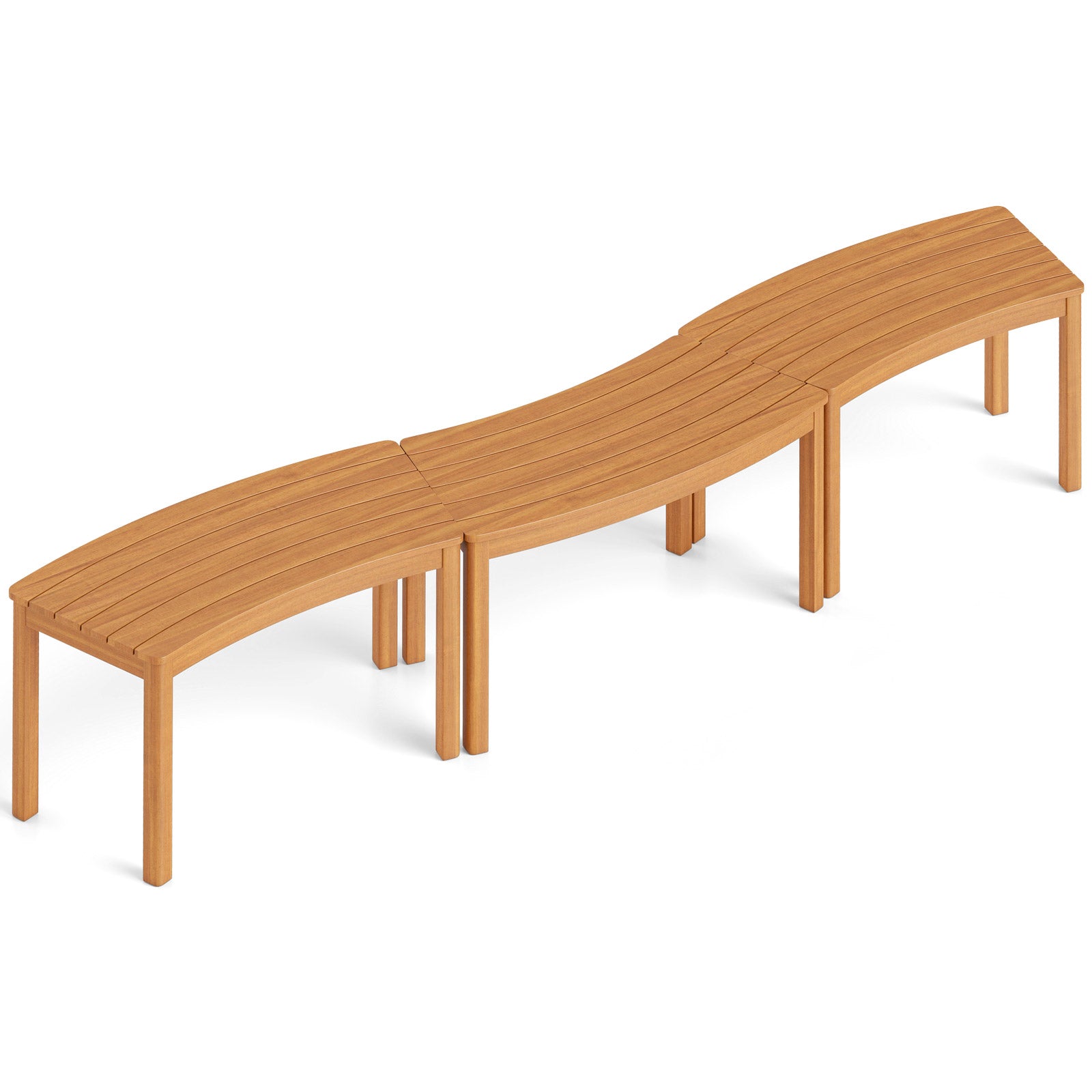 Outdoor Curved Acacia Wood Bench Set, 3, Natural Outdoor Benches at Gallery Canada
