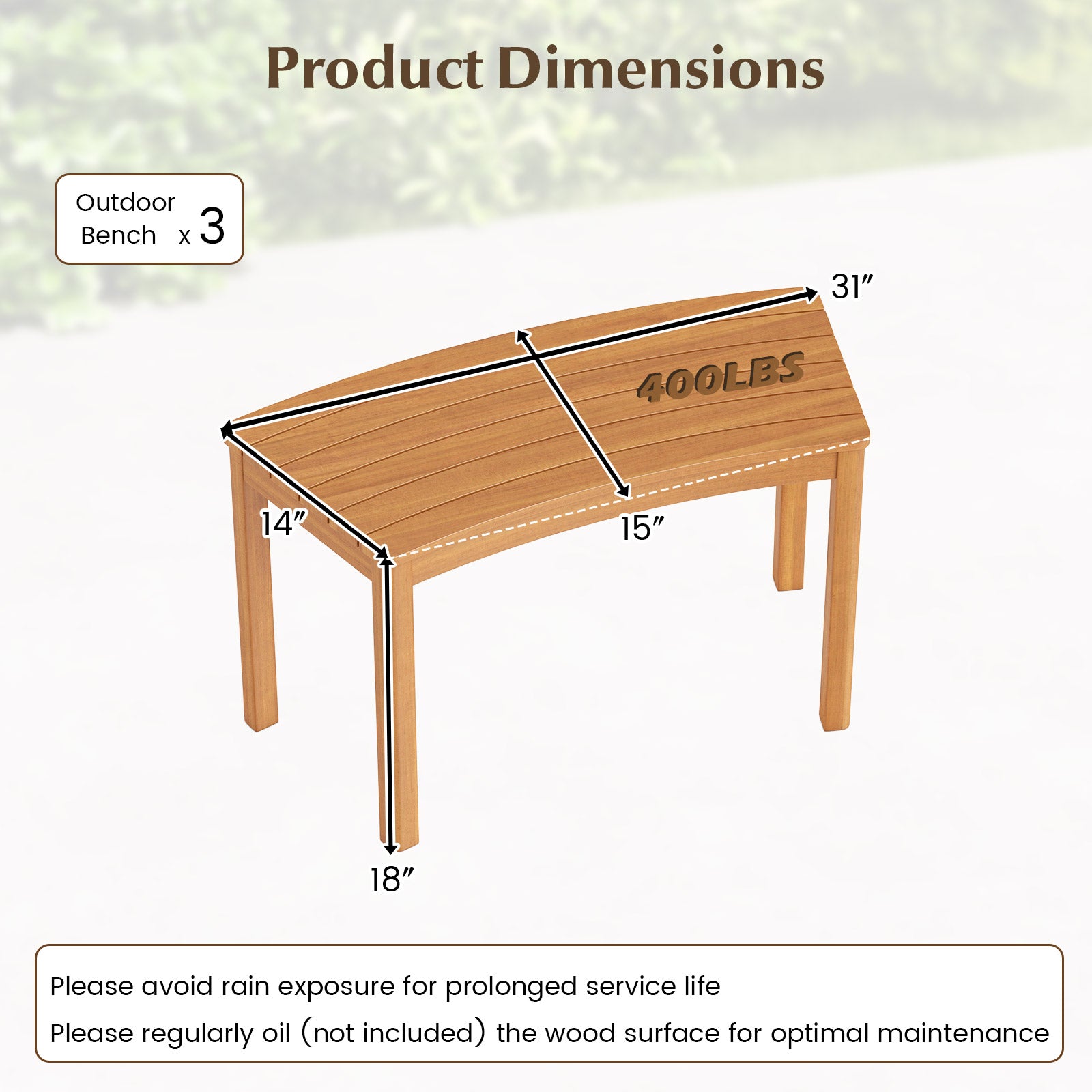 Outdoor Curved Acacia Wood Bench Set, 3, Natural Outdoor Benches at Gallery Canada