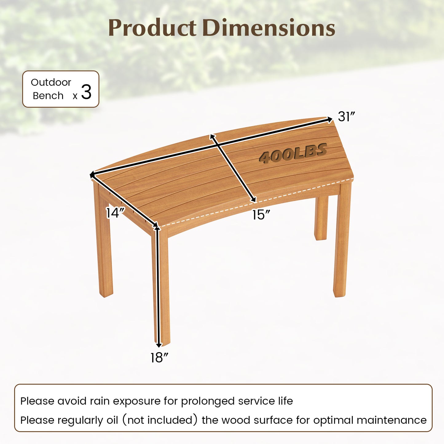 Outdoor Curved Acacia Wood Bench Set, 3, Natural Outdoor Benches at Gallery Canada