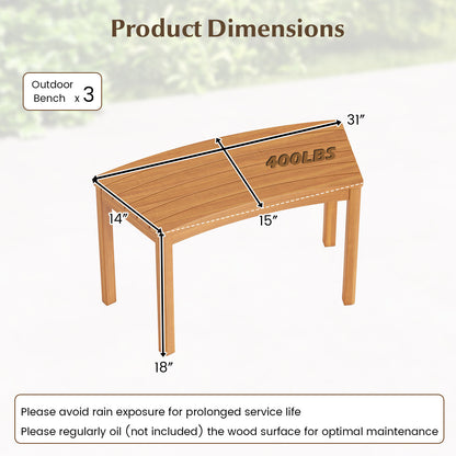 Outdoor Curved Acacia Wood Bench Set, 3, Natural Outdoor Benches at Gallery Canada