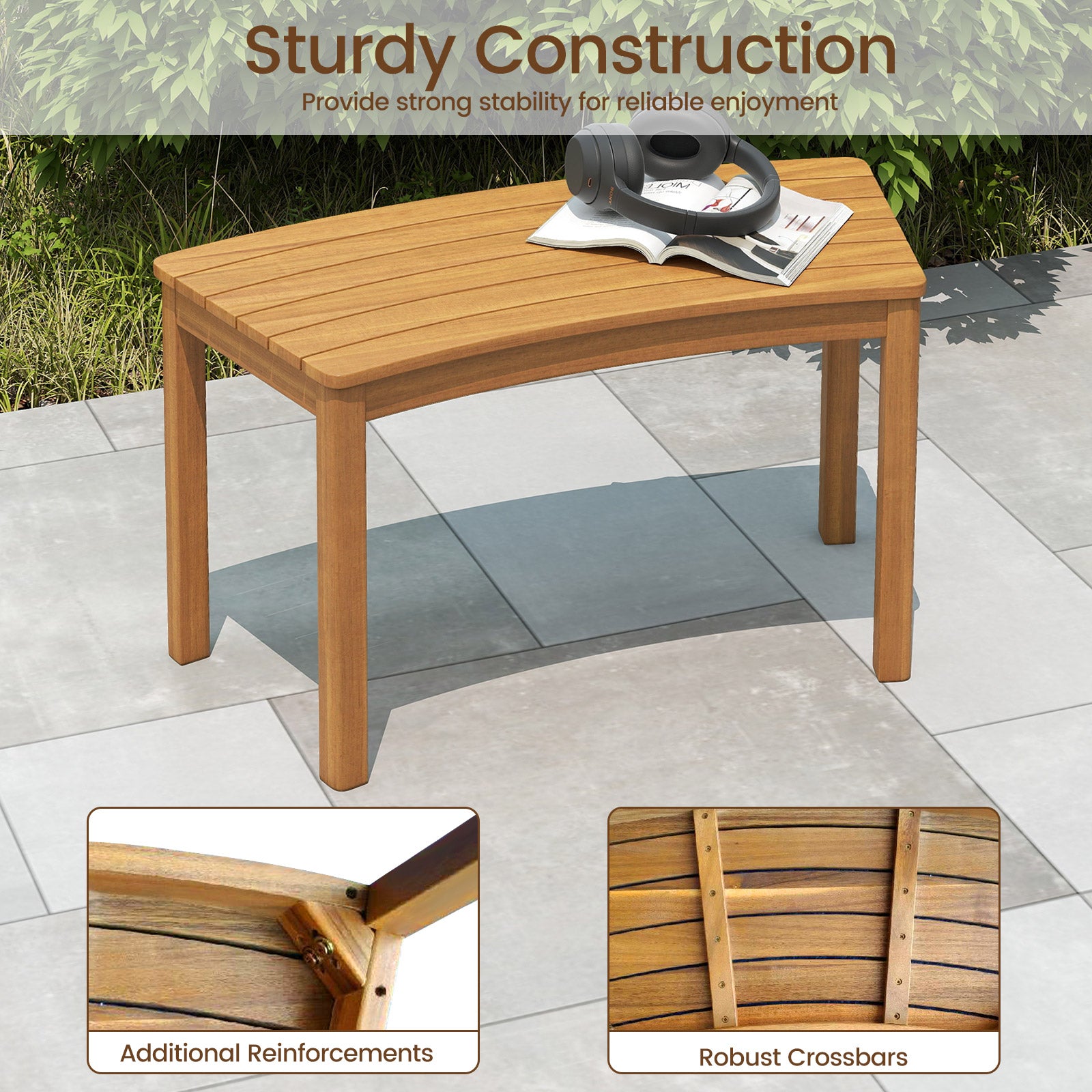 Outdoor Curved Acacia Wood Bench Set, 3, Natural Outdoor Benches at Gallery Canada