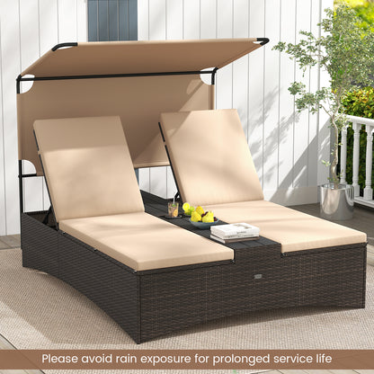 Outdoor Daybed, Adjustable Backrest, 2-Person PE Rattan Patio Bed, Brown Outdoor Chaise Lounges at Gallery Canada